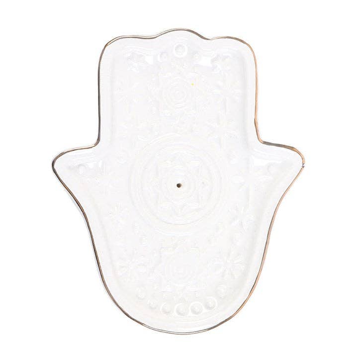 White Hand of Hamsa Incense Holder and Trinket Dish