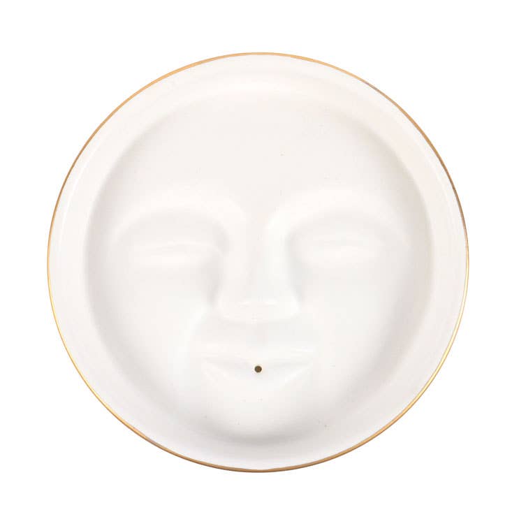 White Moon Face Ceramic Incense Stick Holder Plate