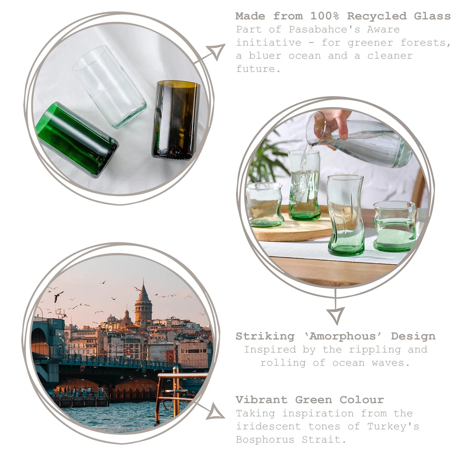 420224 - Pasabahce 340ml Aware Amorf Recycled Glass Tumbler - Pack of Four