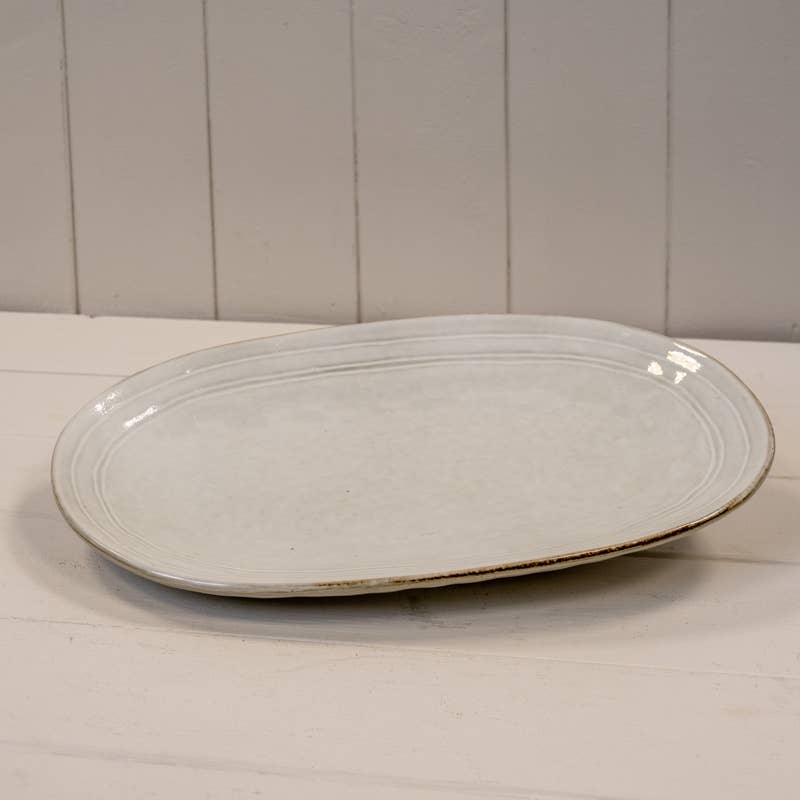 Reactive Grey Ceramic Oval Plate