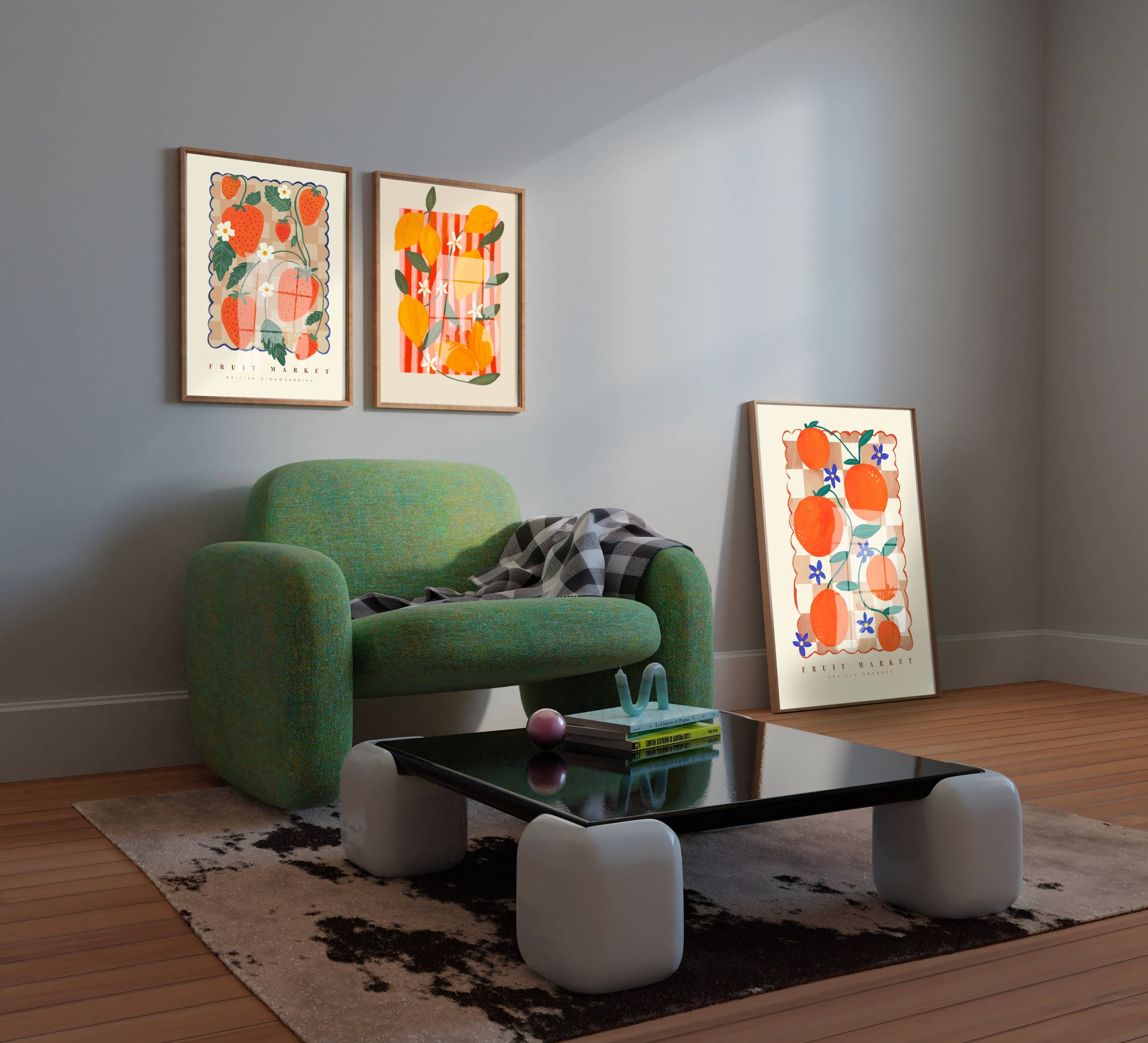 Modern Pink Art Print of Colourful Orange Fruit Market