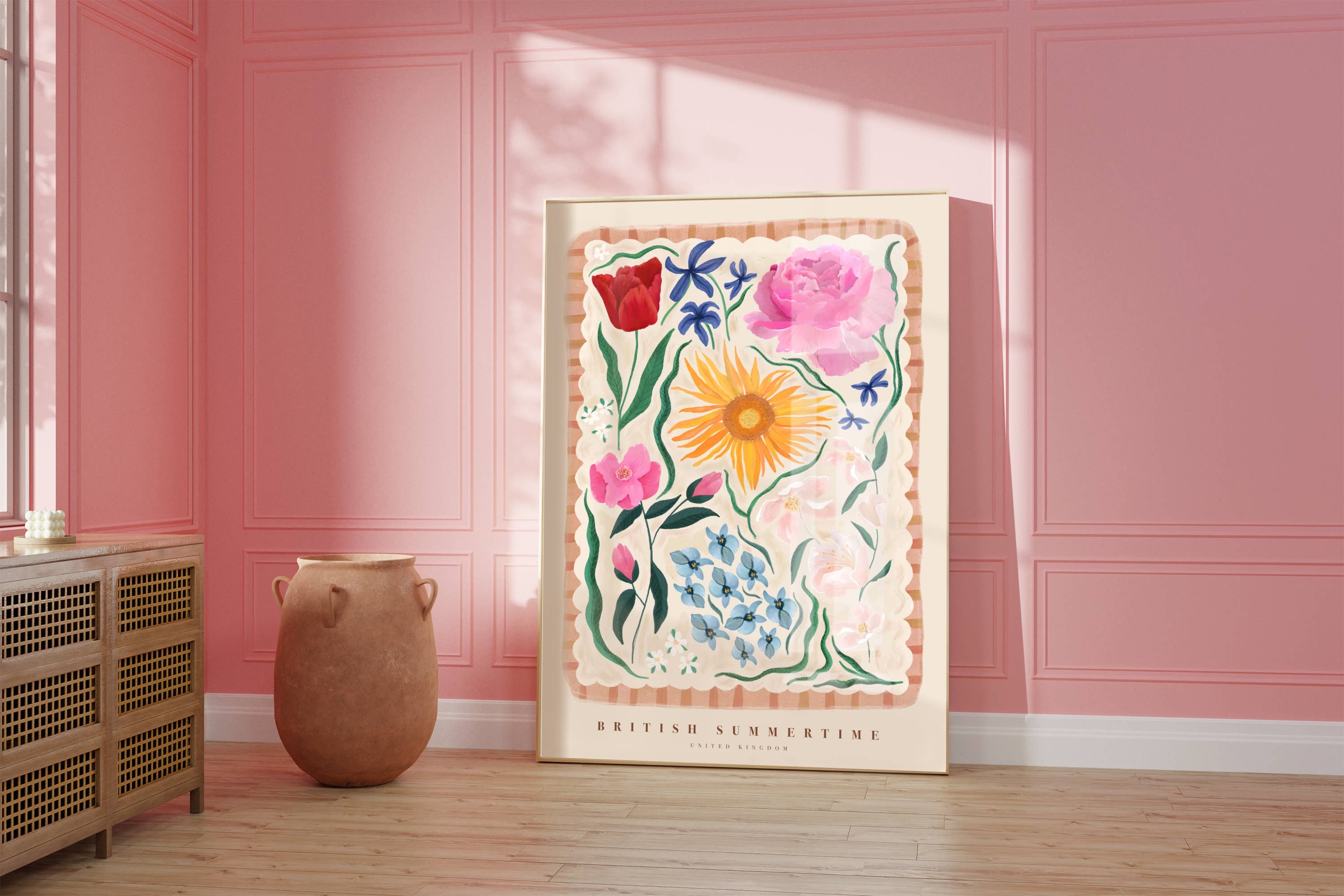 British Summertime, Art Print, Colourful Art, Floral Art