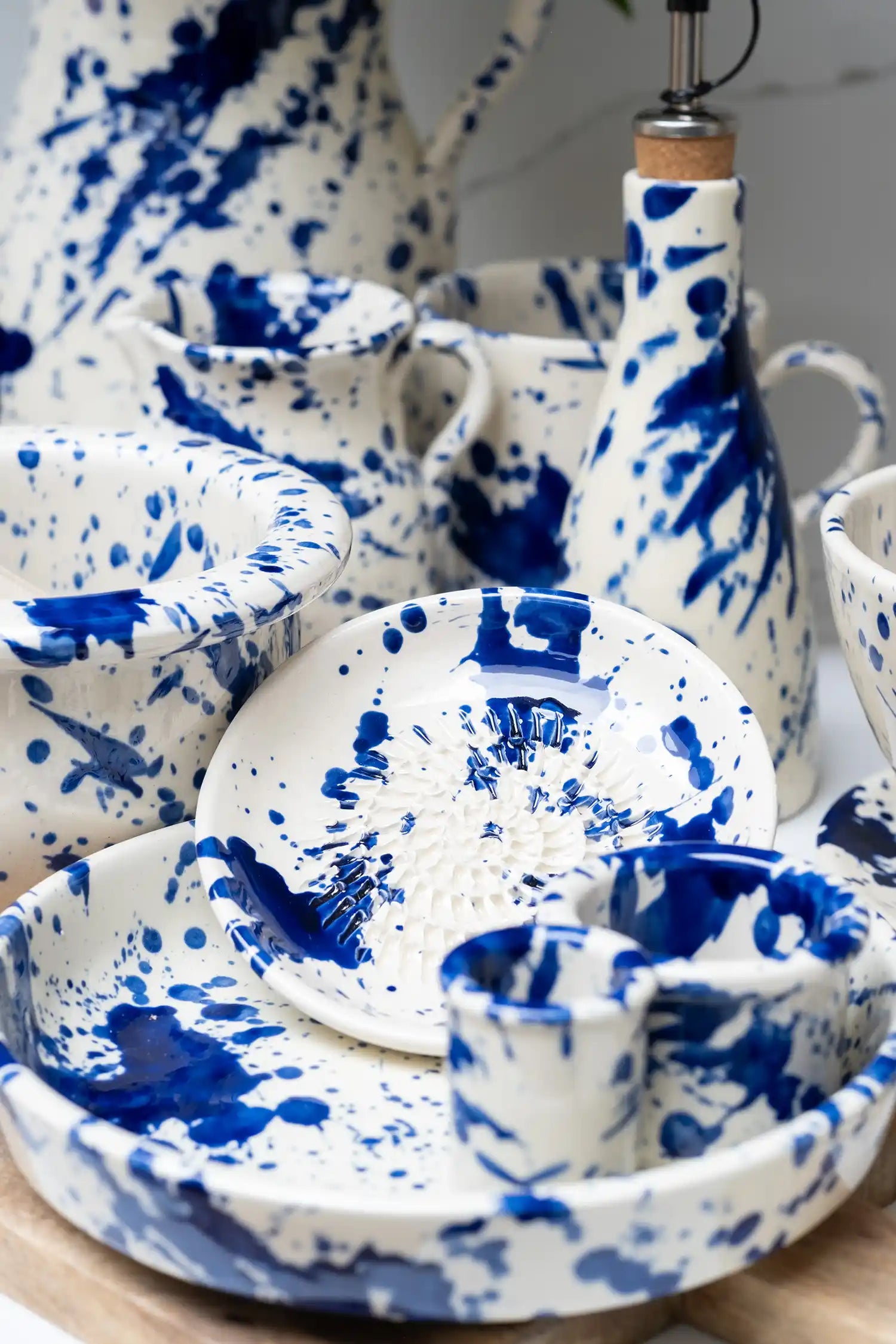 Shallow Bowl Blue Splatter