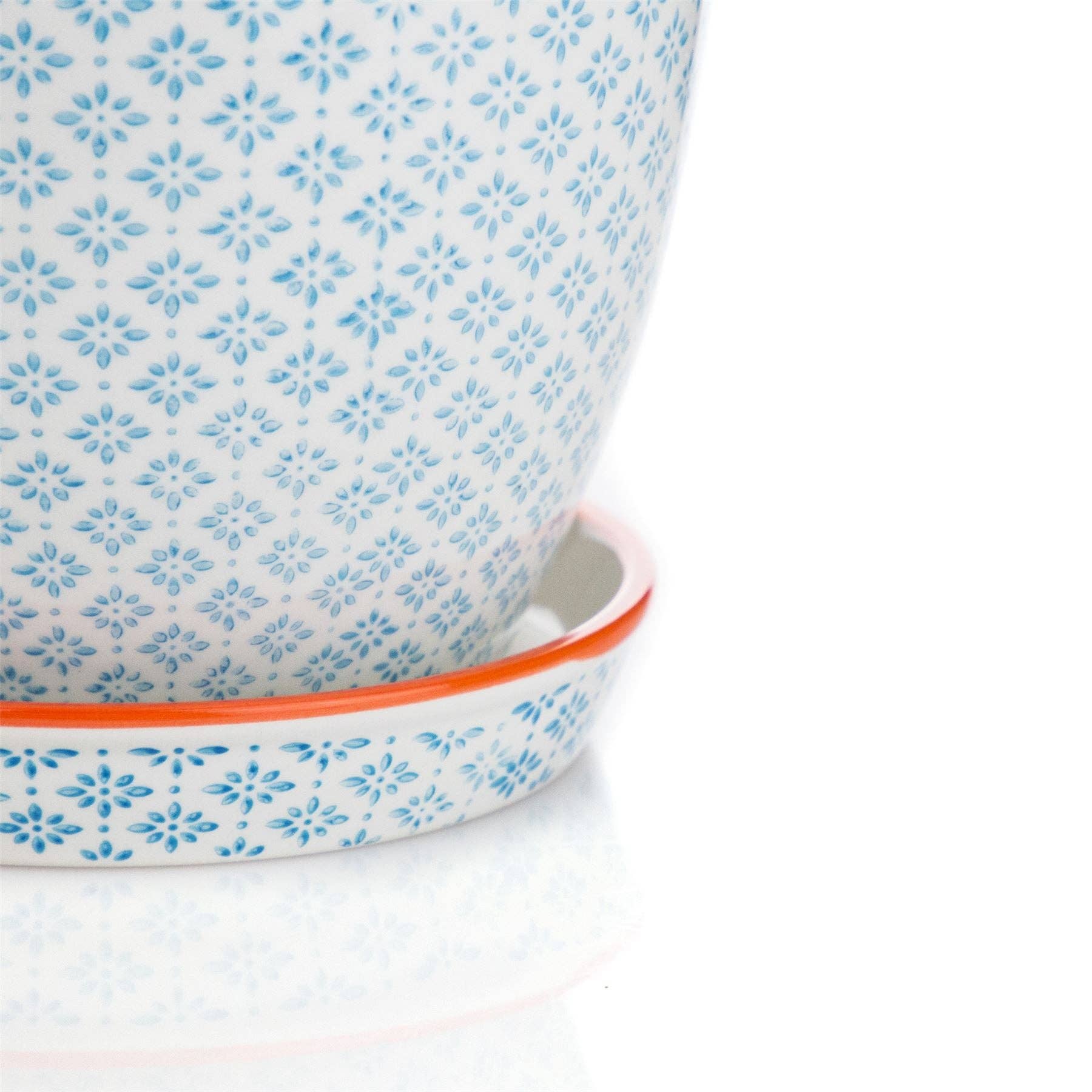 Nicola Spring Printed Flower Pot/Drip Tray Blue Orange 203mm
