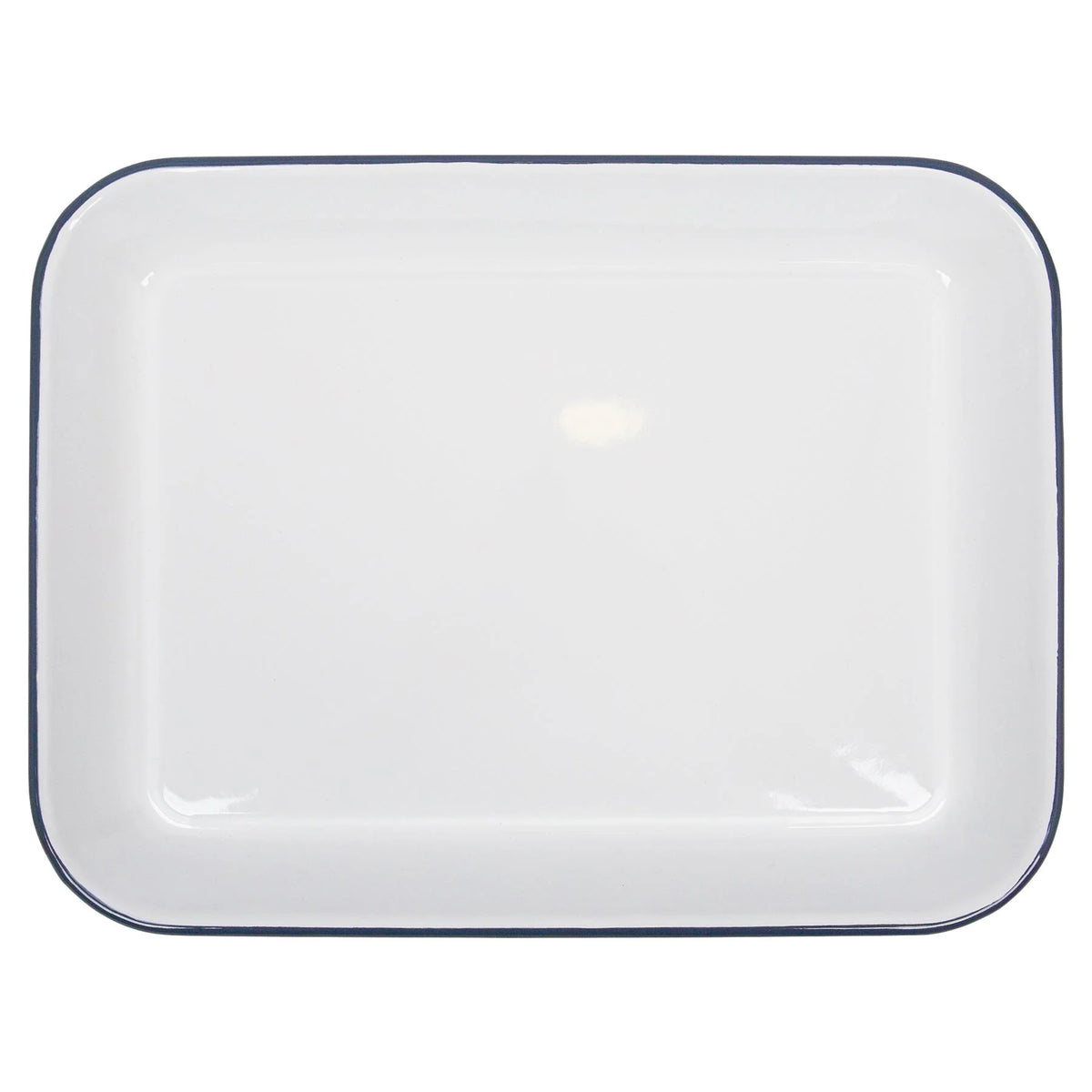 White Enamel Rect. Baking Tray - 34cm x 26cm - Navy Edge