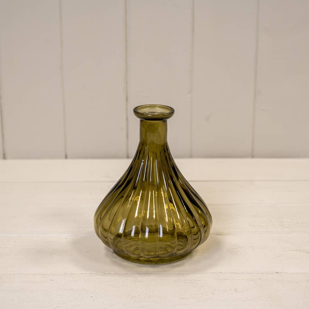 Olive Green Ribbed Bud Vase