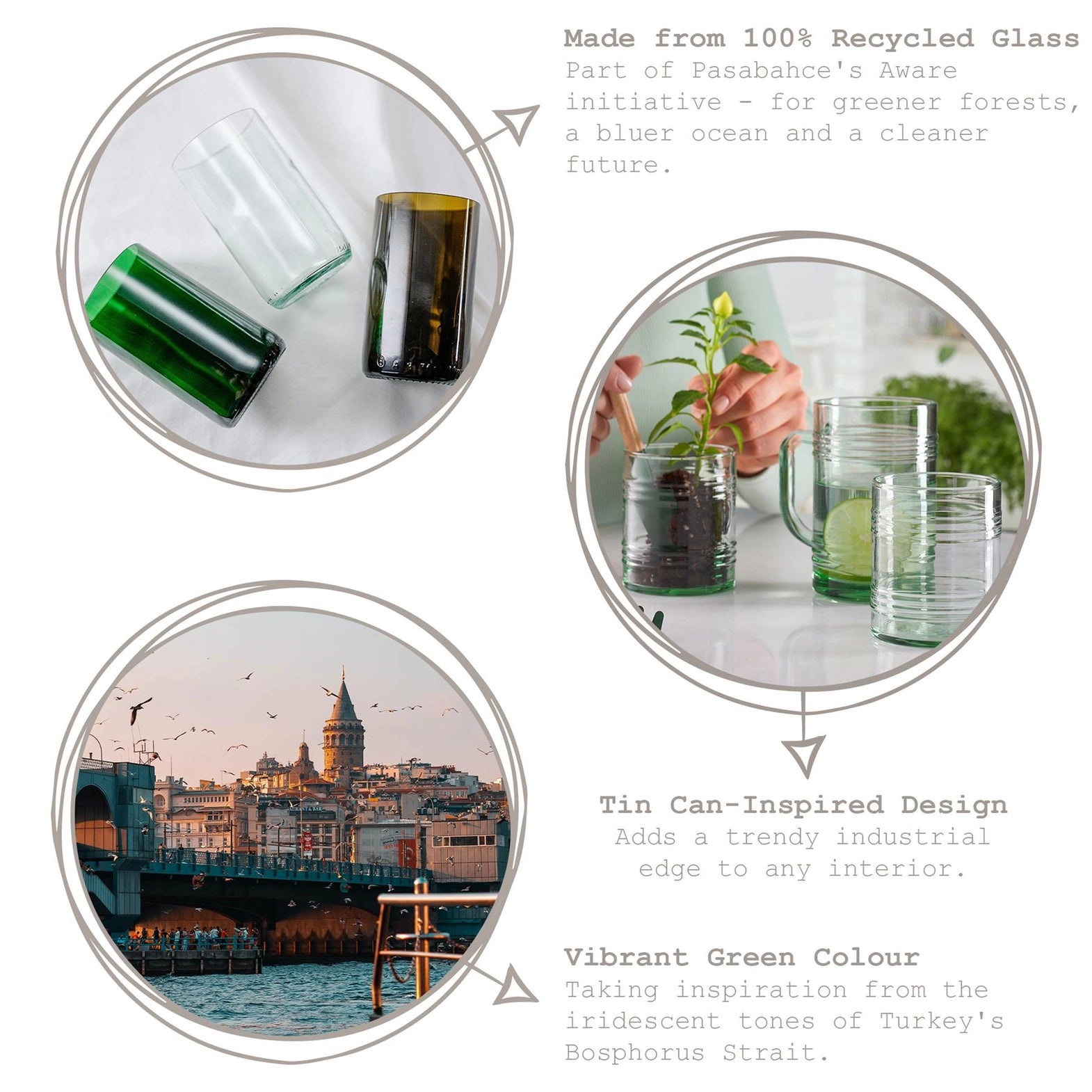 420370 - Pasabahce 280ml Aware Tincan Recycled Glass Tumbler - Pack of Four