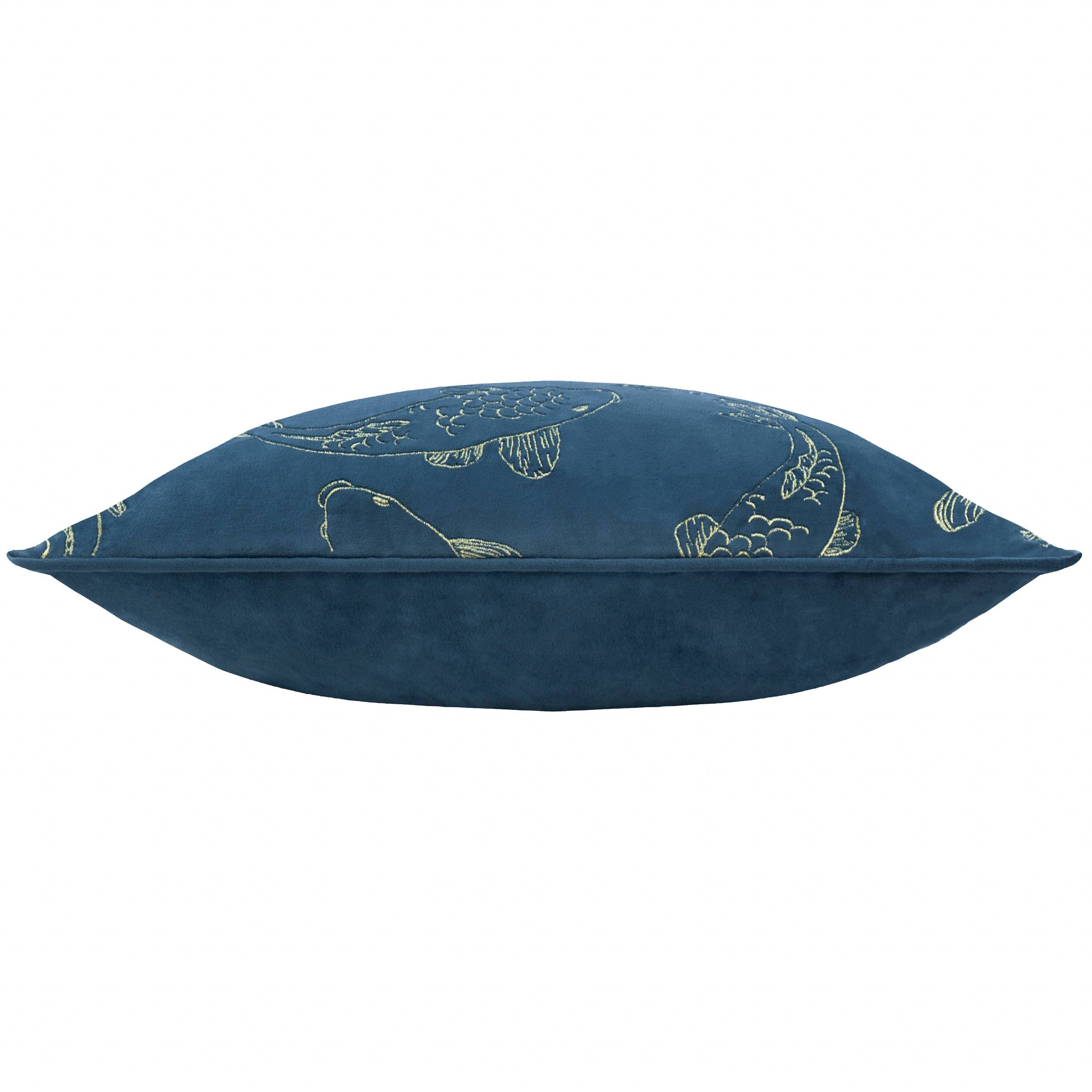 Koi Pond Embroidered Velvet Cushion Navy