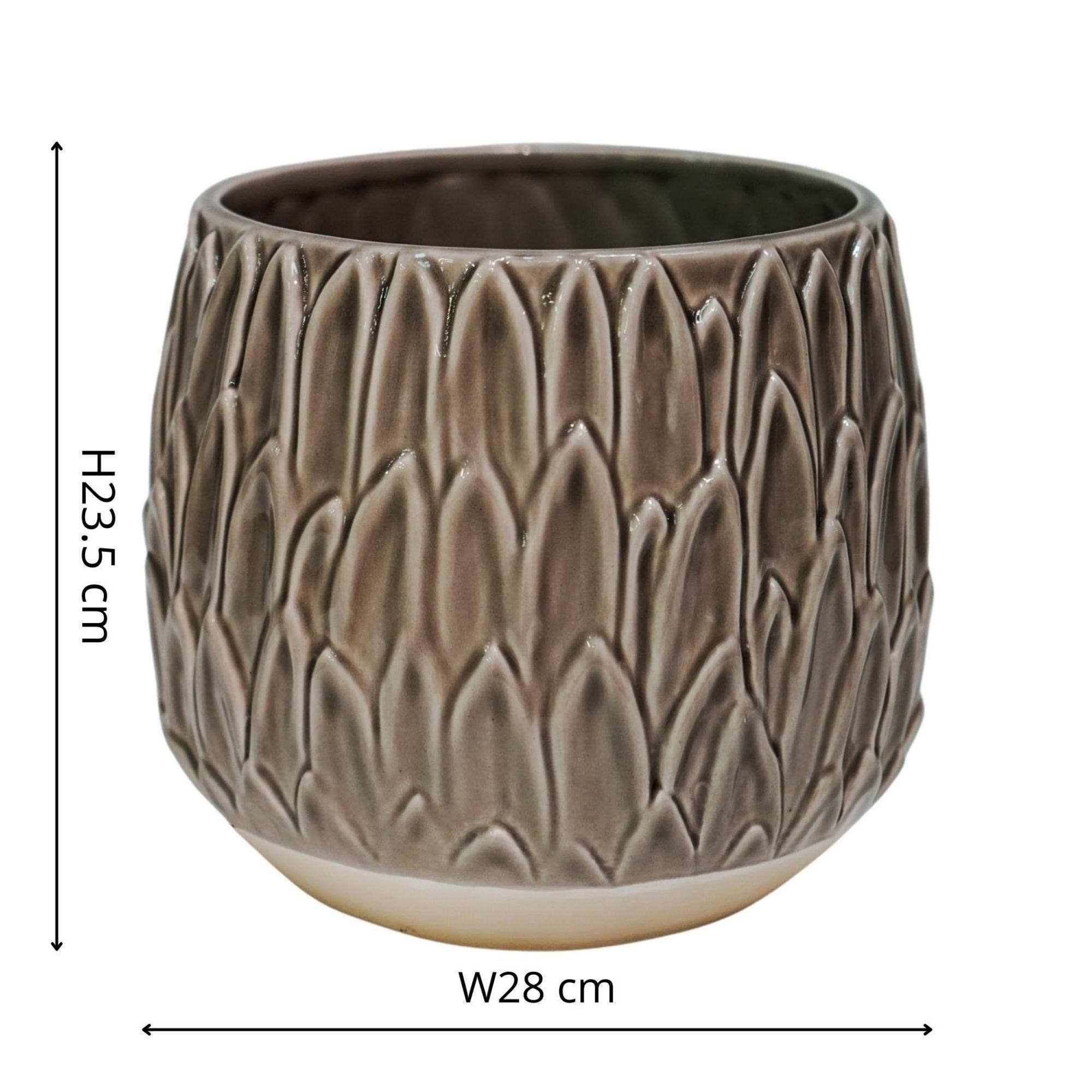 Arles Glazed Ceramic Leaf Embossed Indoor Planter