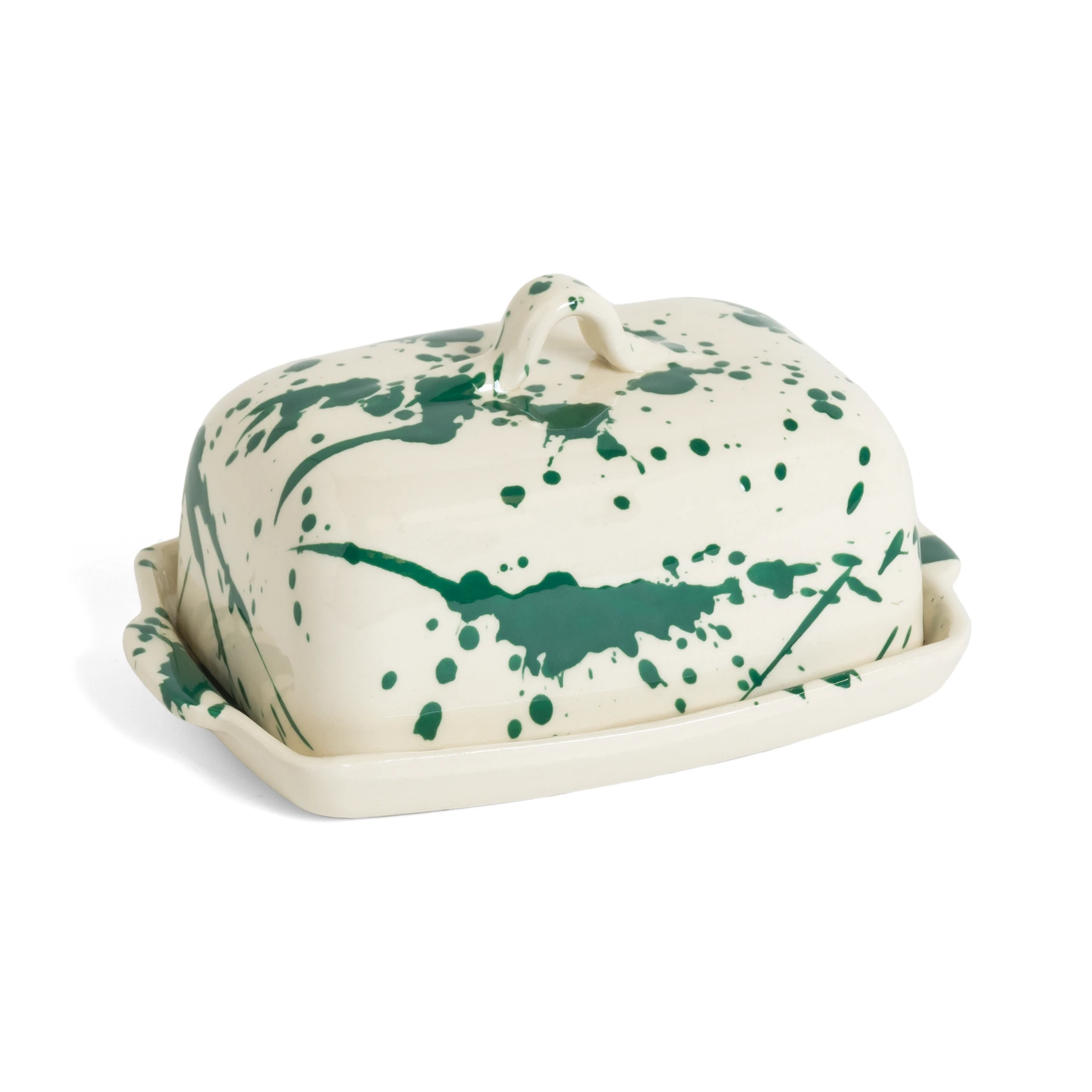 Butter Dish Green Splatter