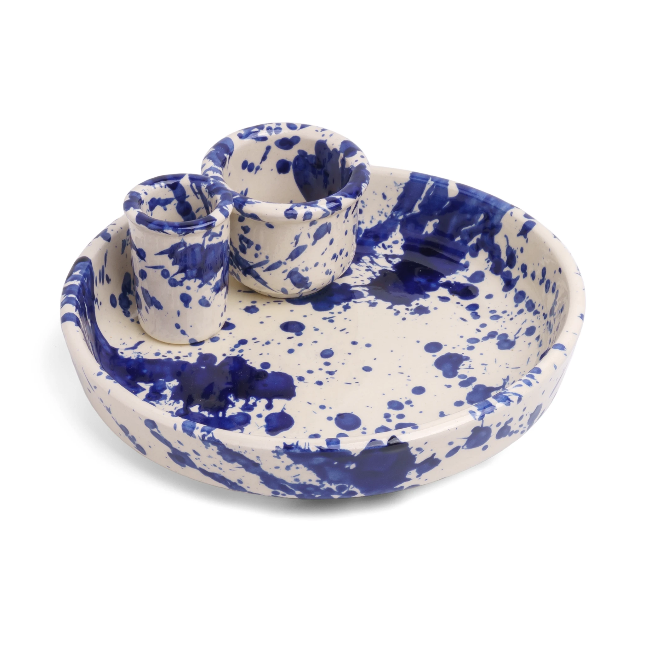 Olive Dish Blue Splatter