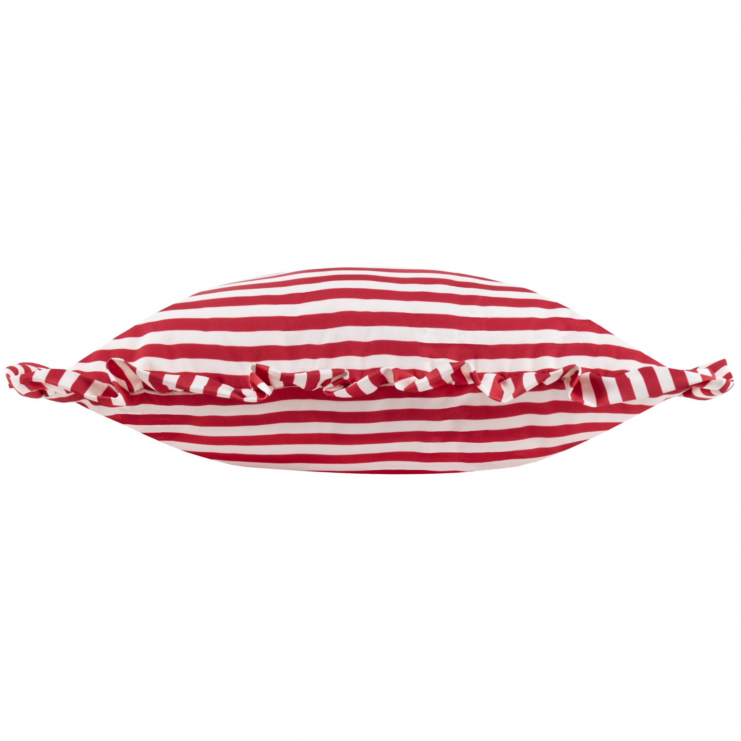 Millie Ruffle Striped Outdoor Cushion Candy Red