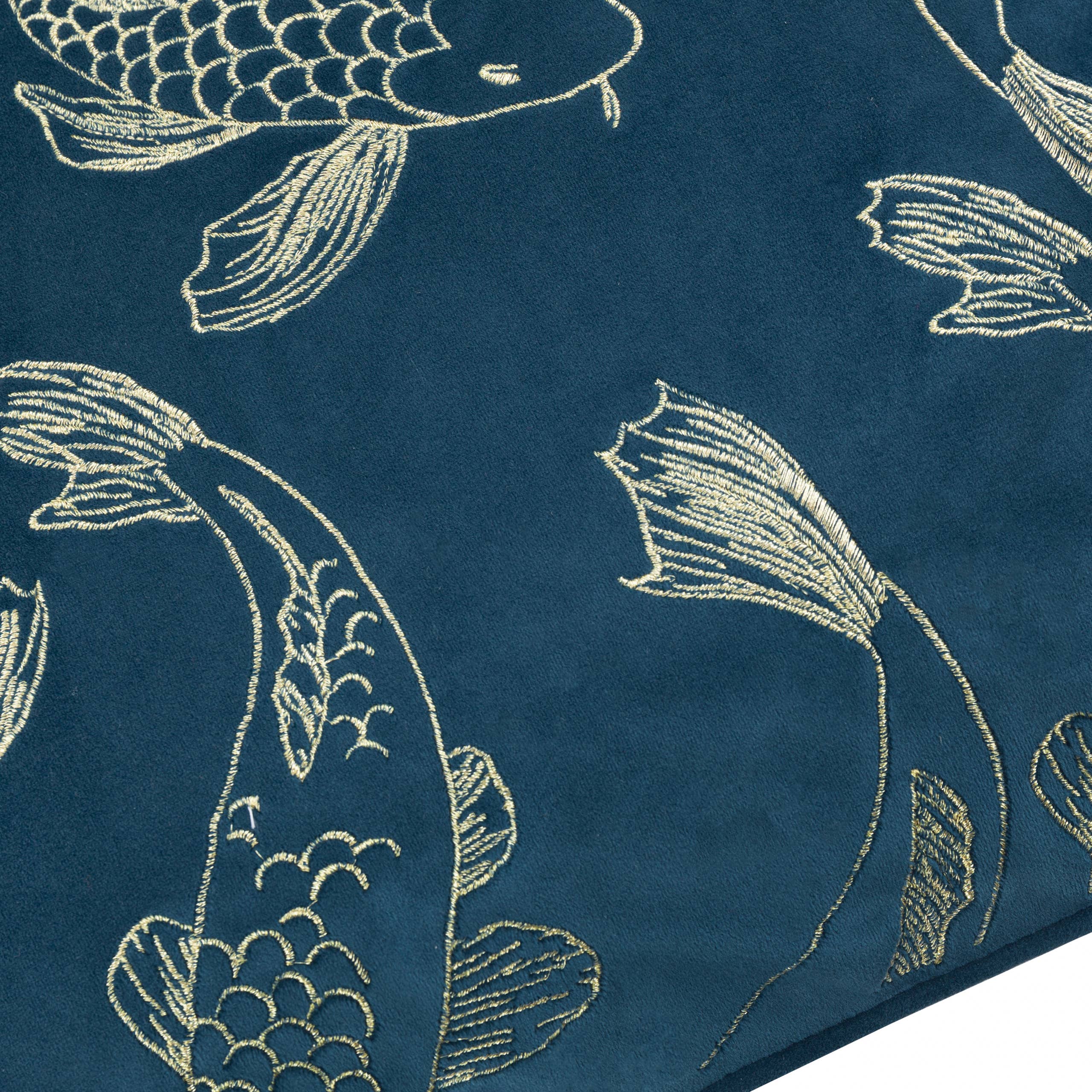 Koi Pond Embroidered Velvet Cushion Navy