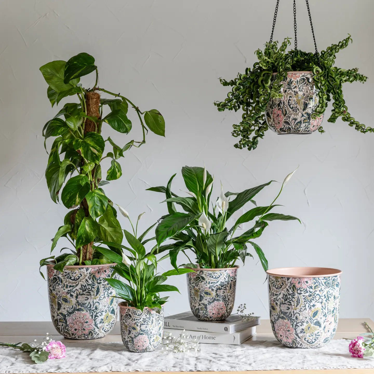 Maisie Vintage Pattern Blush Metal Hanging Planter D18.5cm