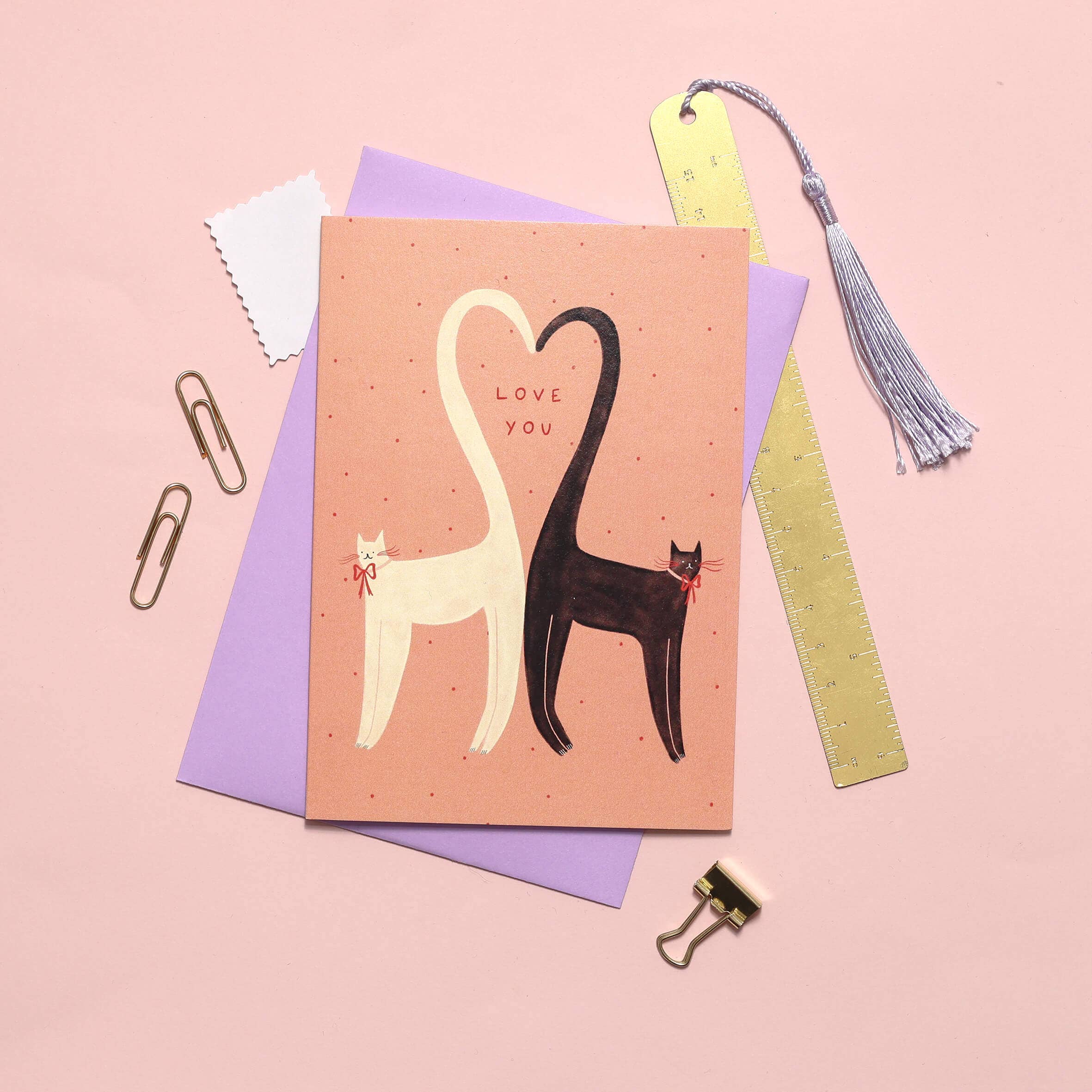 Heart Tails Cats Love Card | Cat Valentine's Day Card