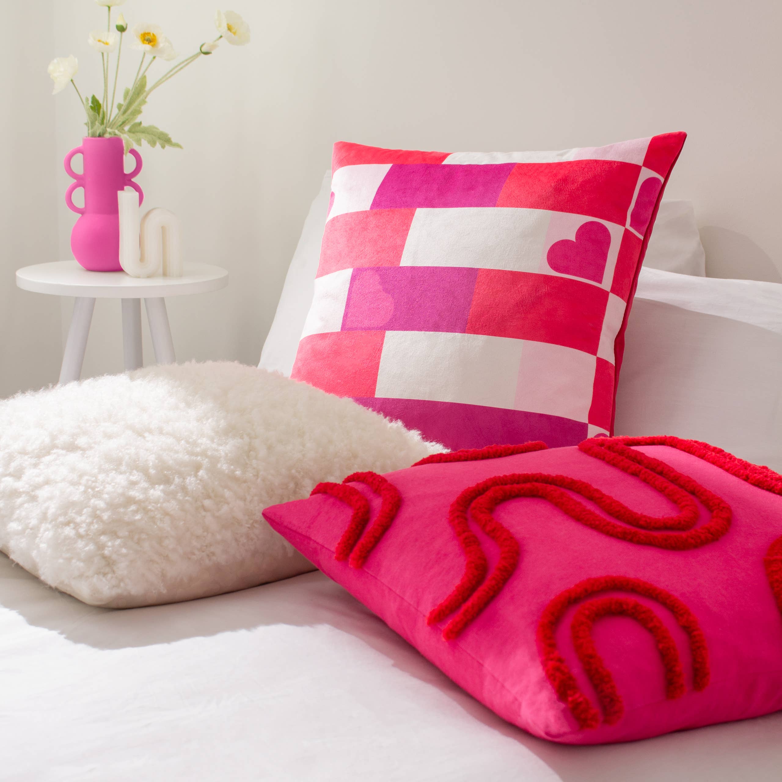 Archie Tufted Feather Rich Filled Cushion Pink/Red