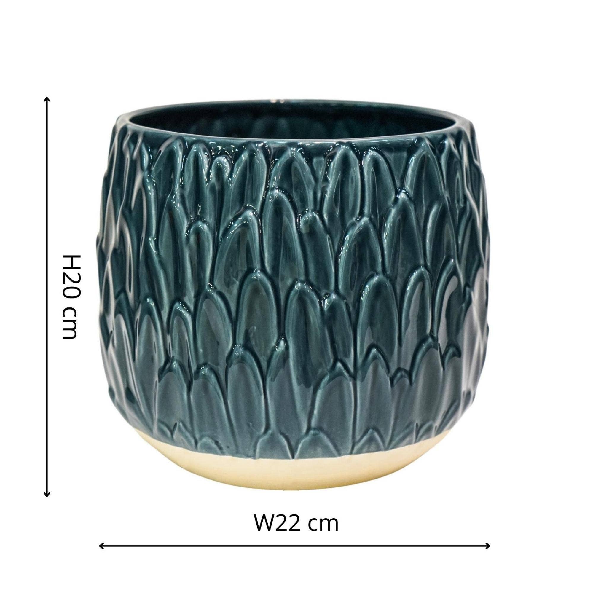 Arles Glazed Ceramic Leaf Embossed Indoor Planter