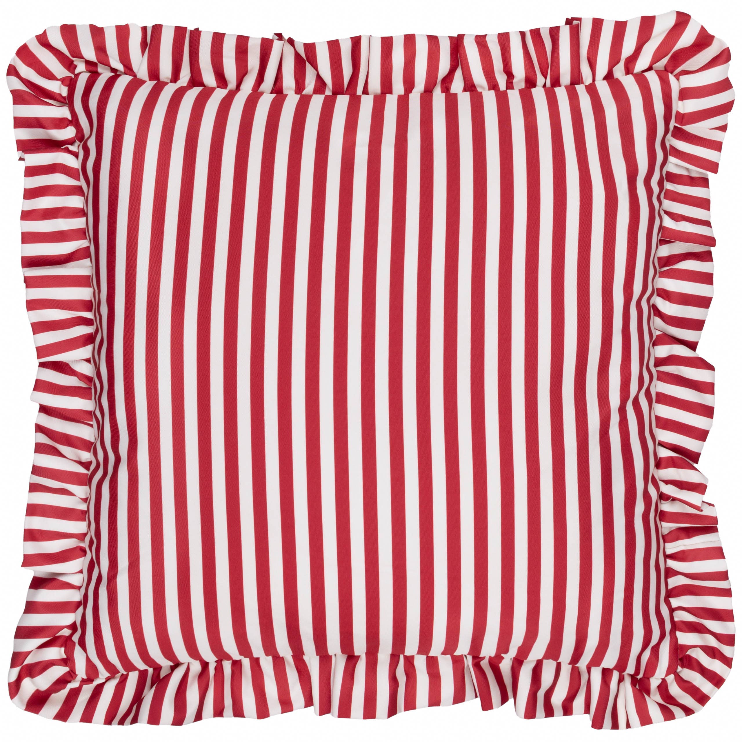 Millie Ruffle Striped Outdoor Cushion Candy Red