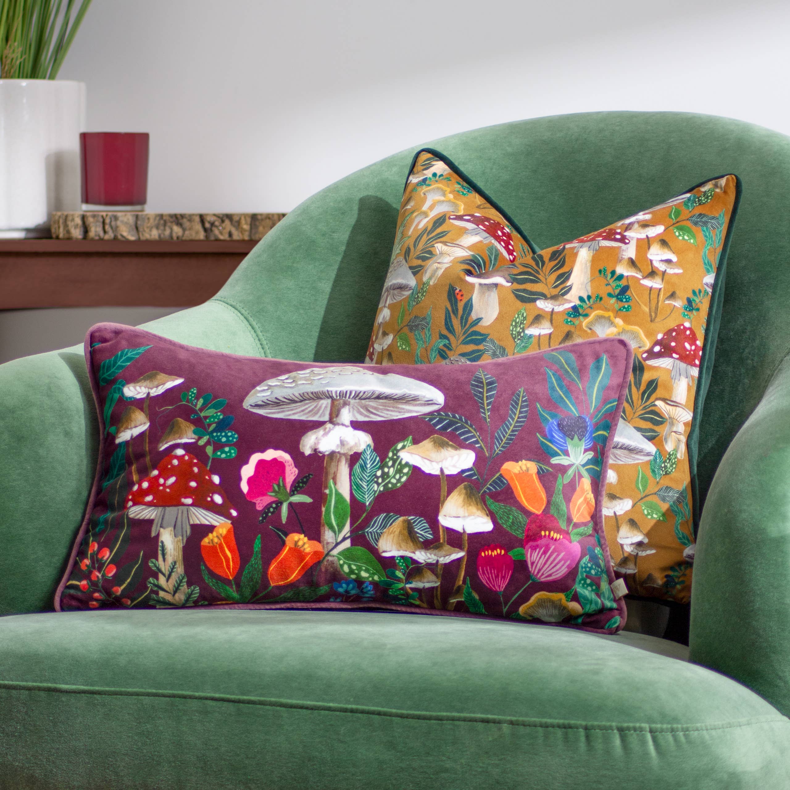 Wild Garden Mushroom Repeat Cushion Gold