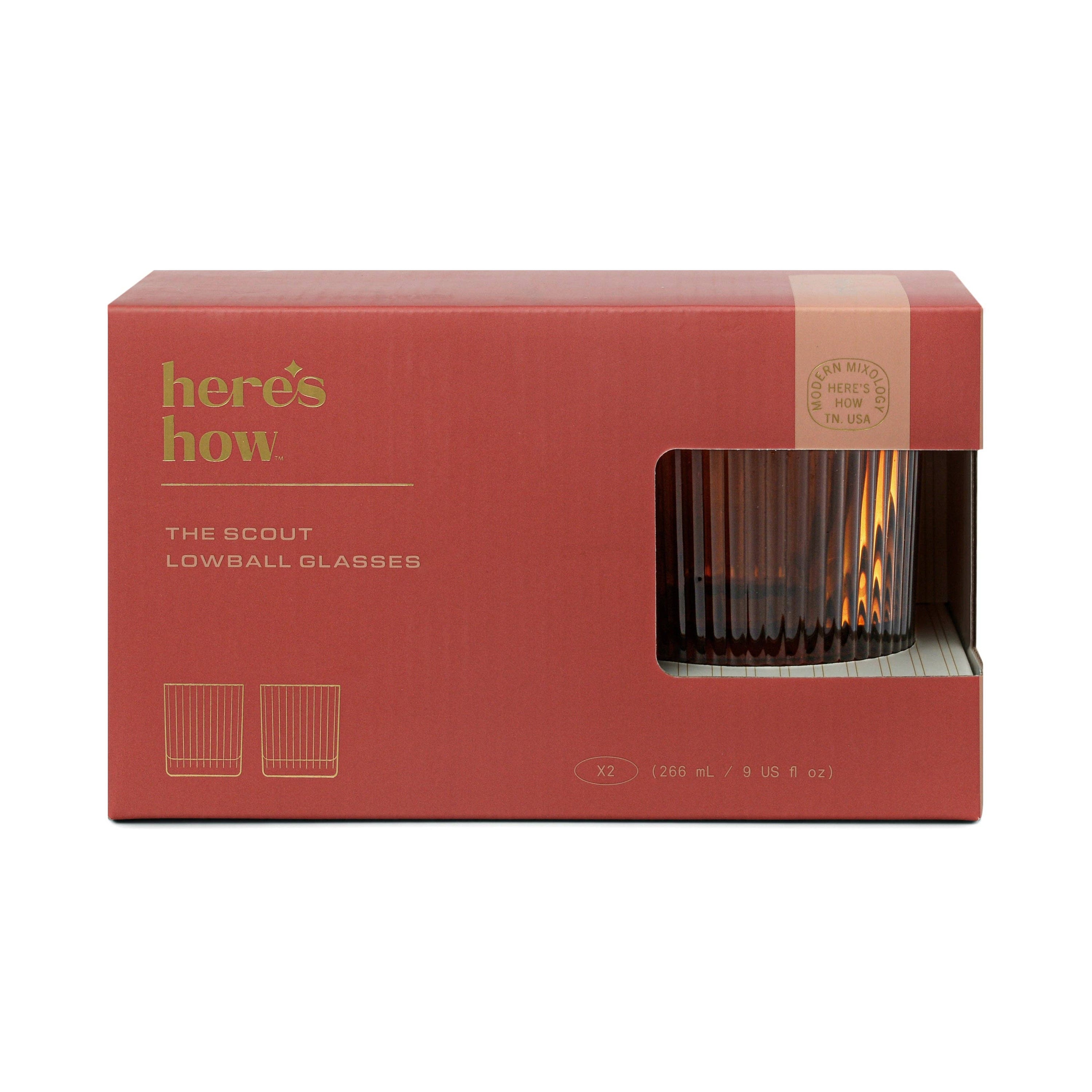 Here's How - The Scout Lowball Glass - Set of 2 Amber