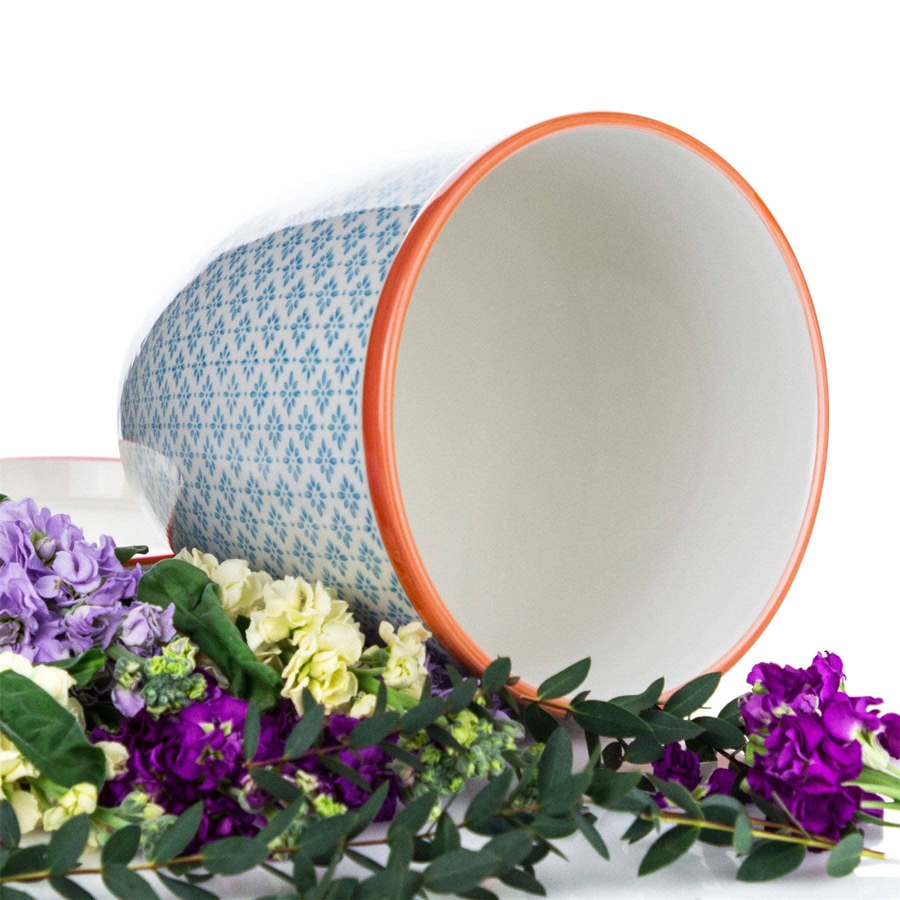 Nicola Spring Printed Flower Pot/Drip Tray Blue Orange 203mm