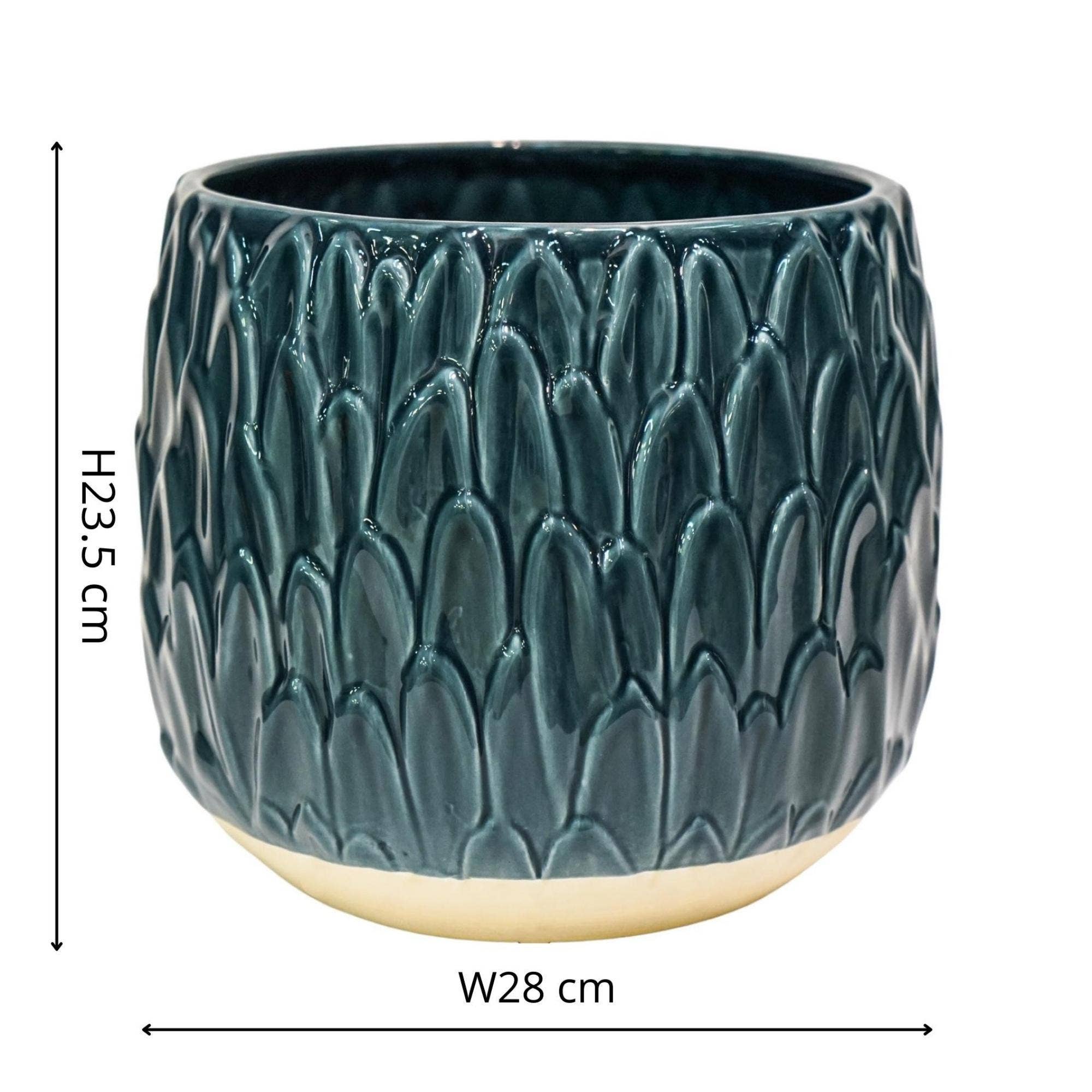Arles Glazed Ceramic Leaf Embossed Indoor Planter