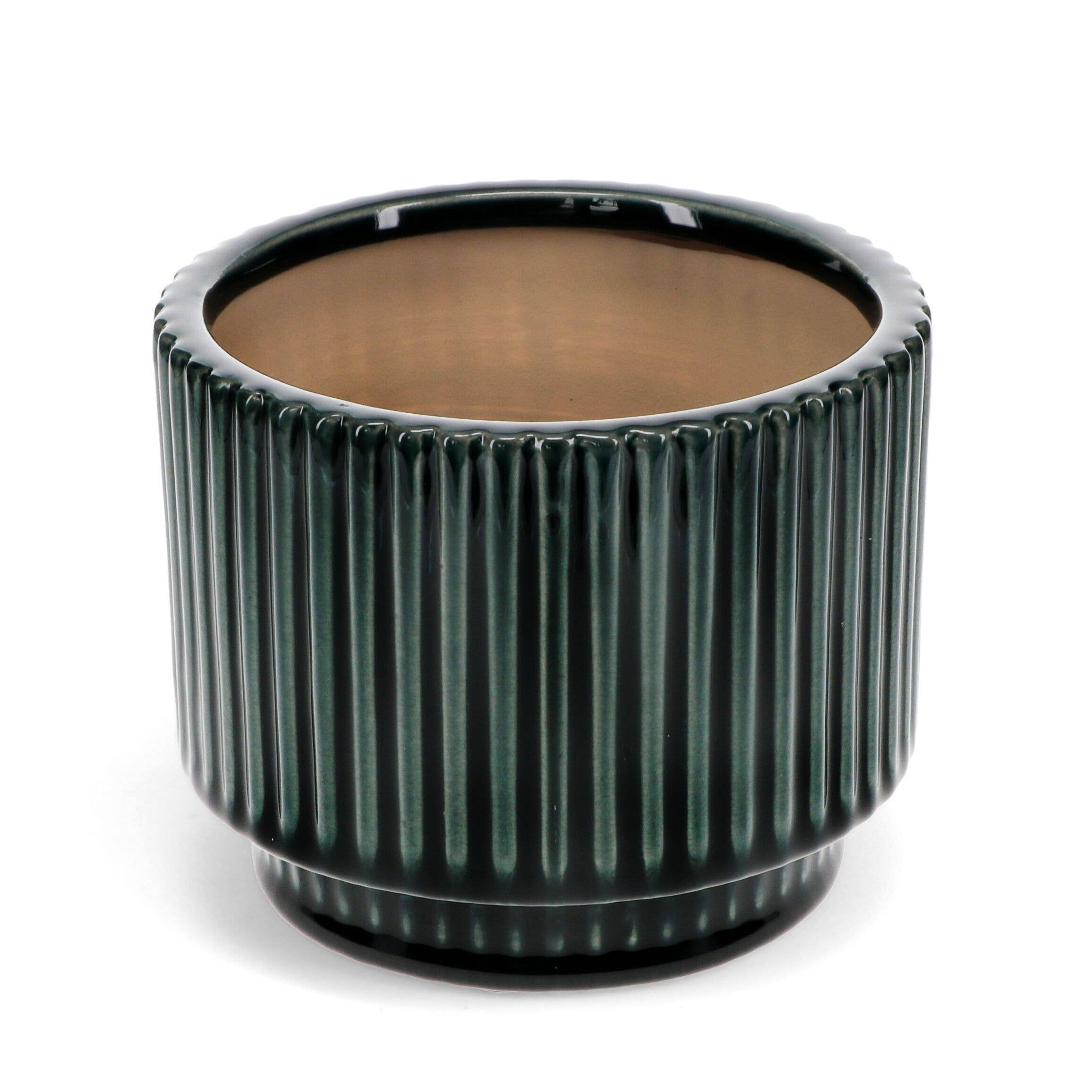 Ridged Plant Pot - Dark Green