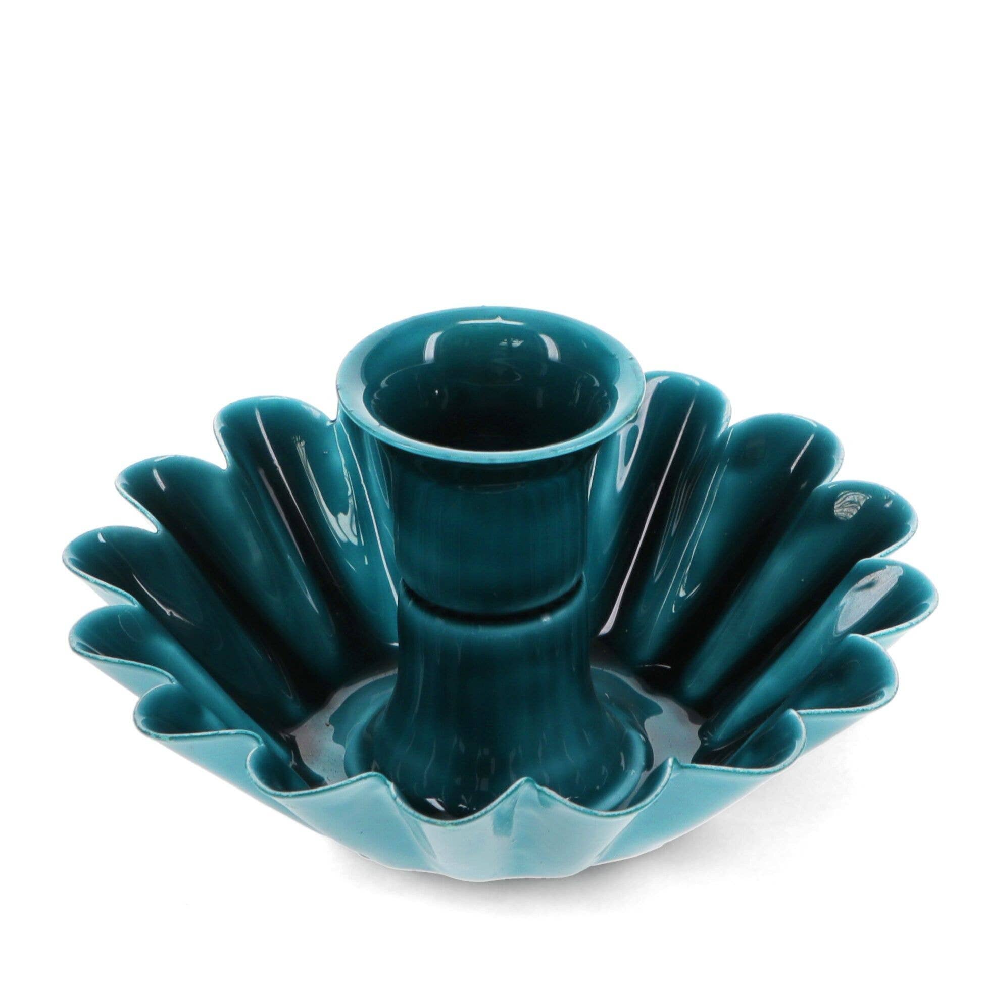 Enamel Cupped Flower Candle Holder - Blue
