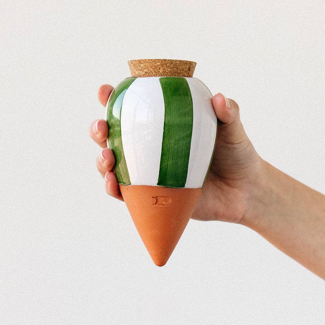 Olla -  Green and ivory stripes