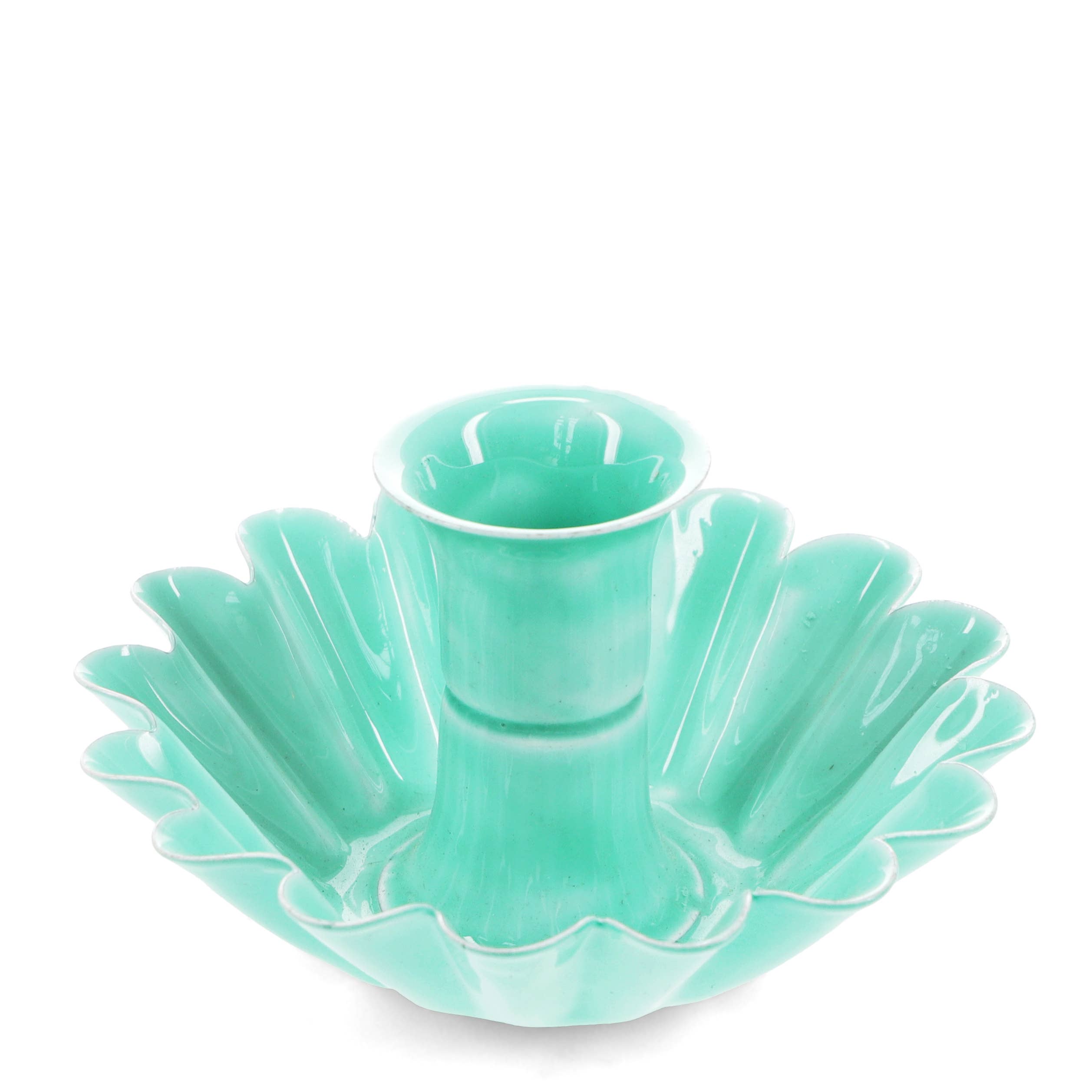 Enamel cupped flower candle holder - Aqua