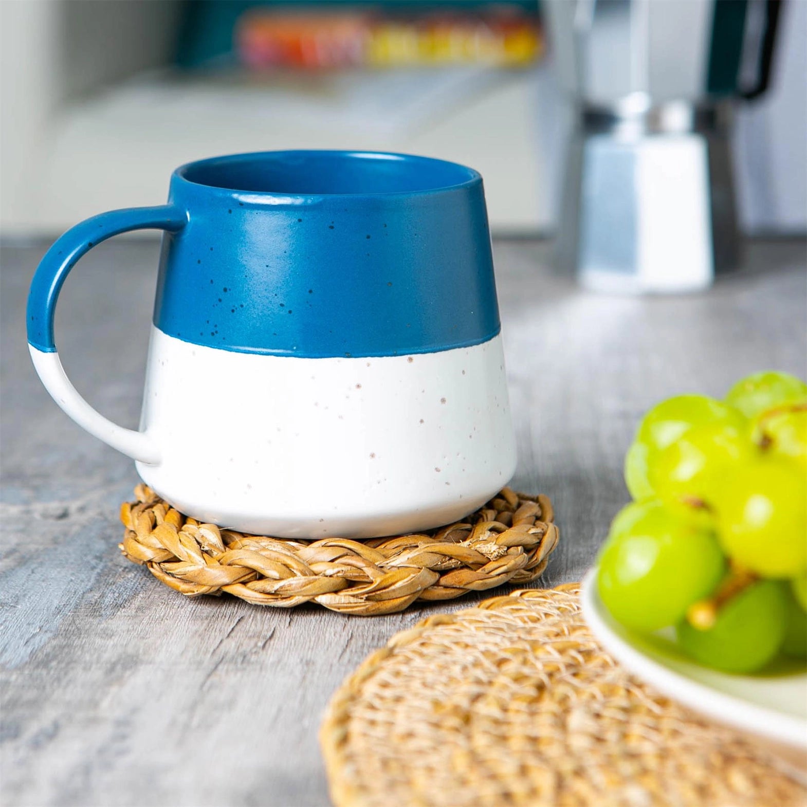 Navy Block Flecked Stoneware Belly Coffee Mug - 370ml