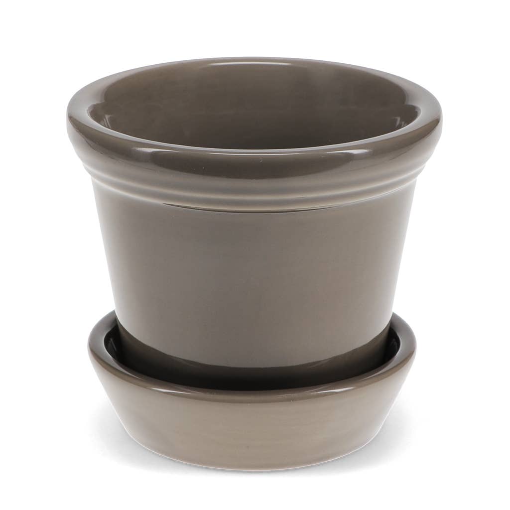 Ceramic plant pot and saucer - Grey