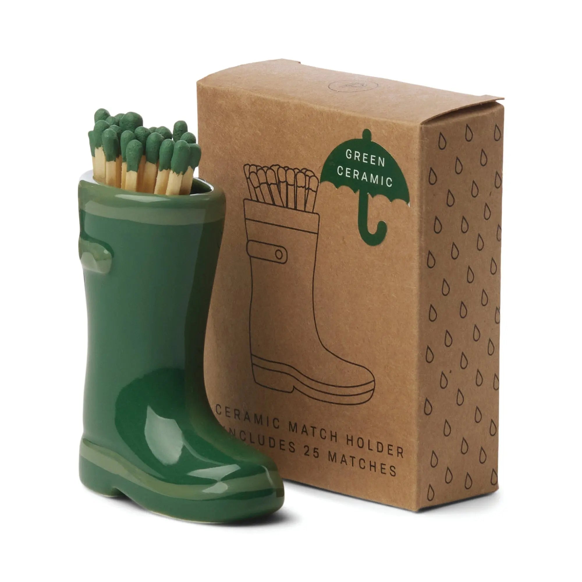 Paddywax Wellington Boot Matches Holder w/25 Matchsticks - Dark & Light Green