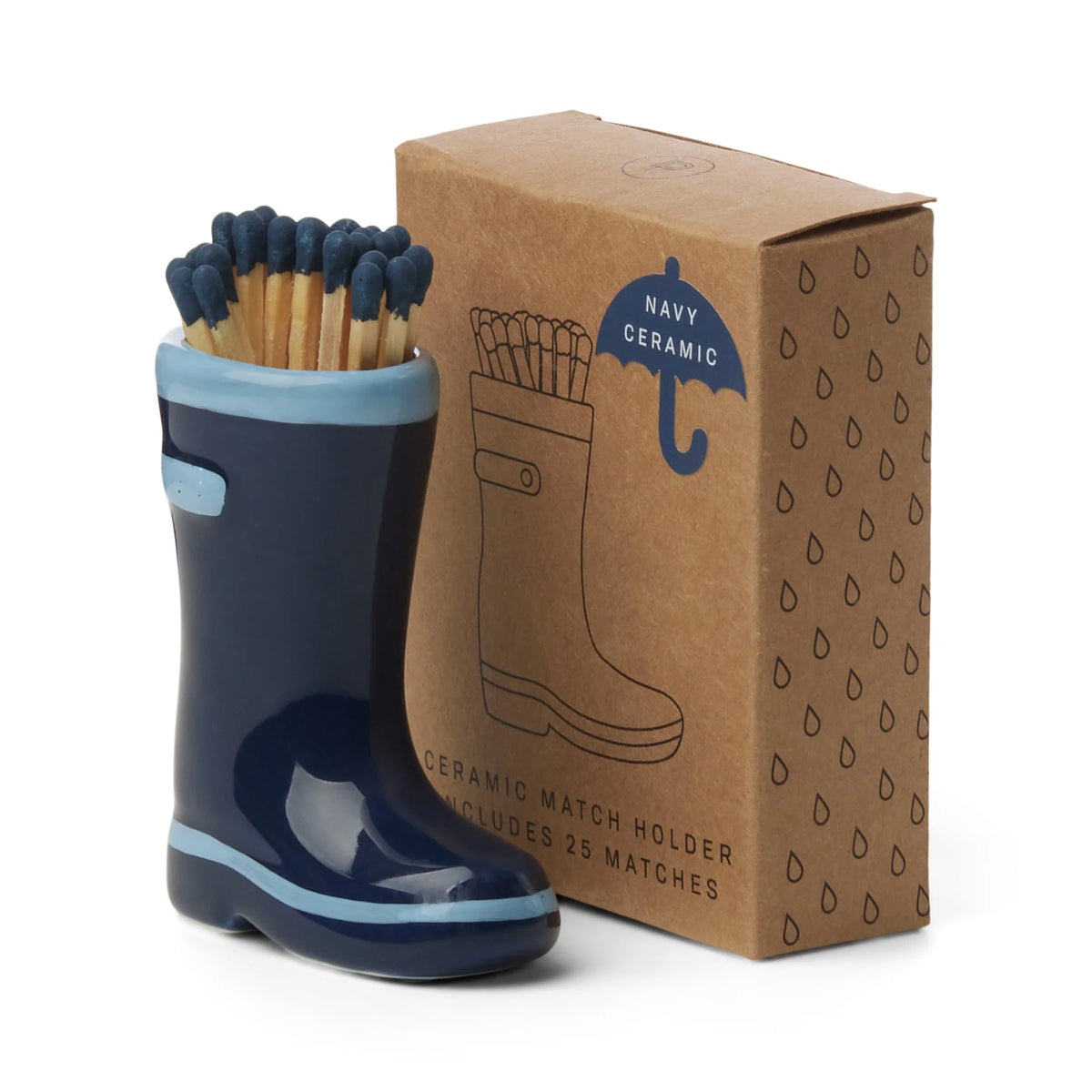 Paddywax Wellington Boot Matches Holder w/25 Matchsticks - Navy Blue