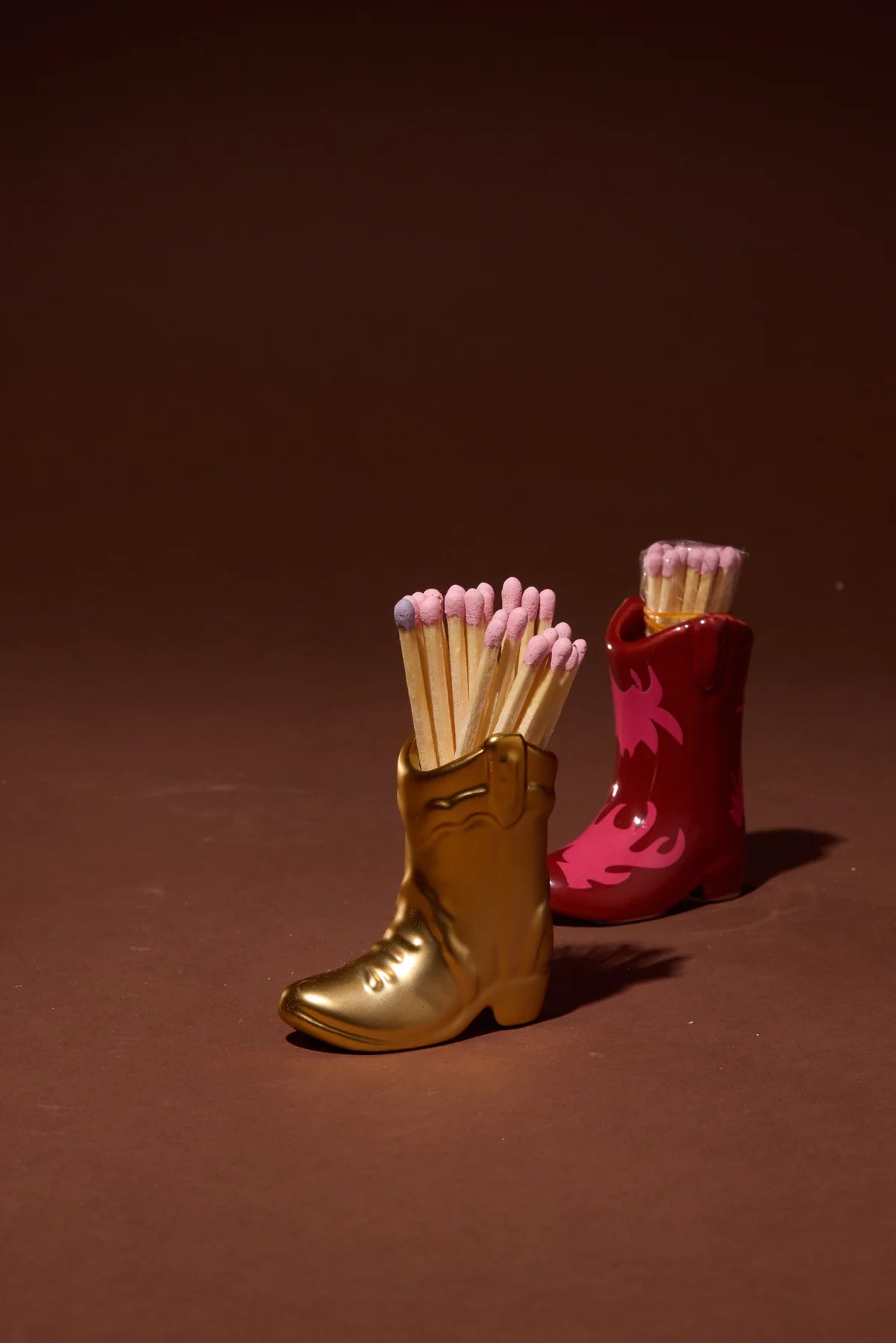 Paddywax Nashville Ceramic Boot Matches Holder w/25 Matchsticks - Red & Pink