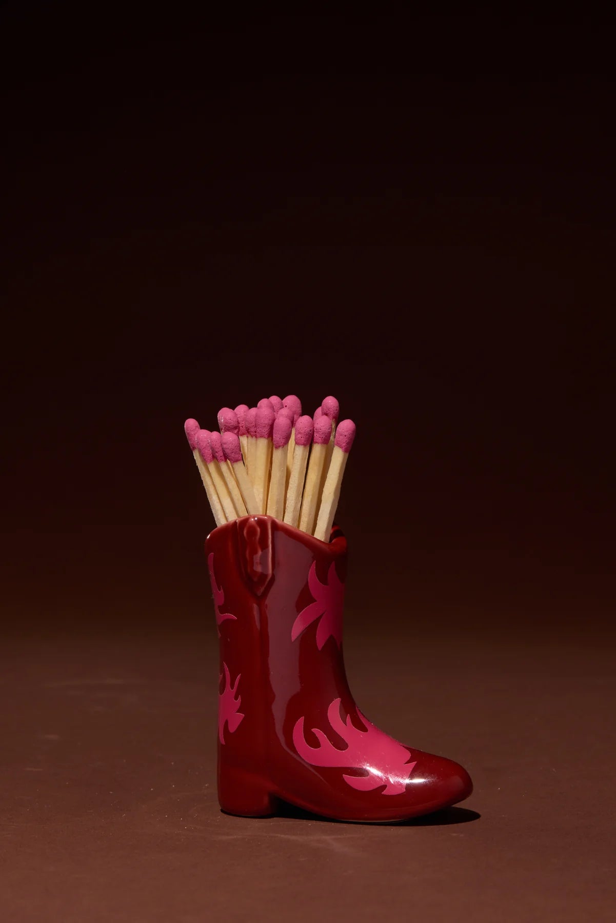 Paddywax Nashville Ceramic Boot Matches Holder w/25 Matchsticks - Red & Pink