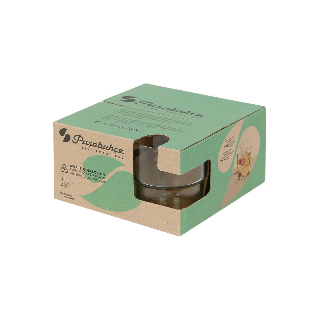420945 - Pasabahce 300ml Aware Hill Recycled Glass Stacking Tumblers - Green - Pack of Four