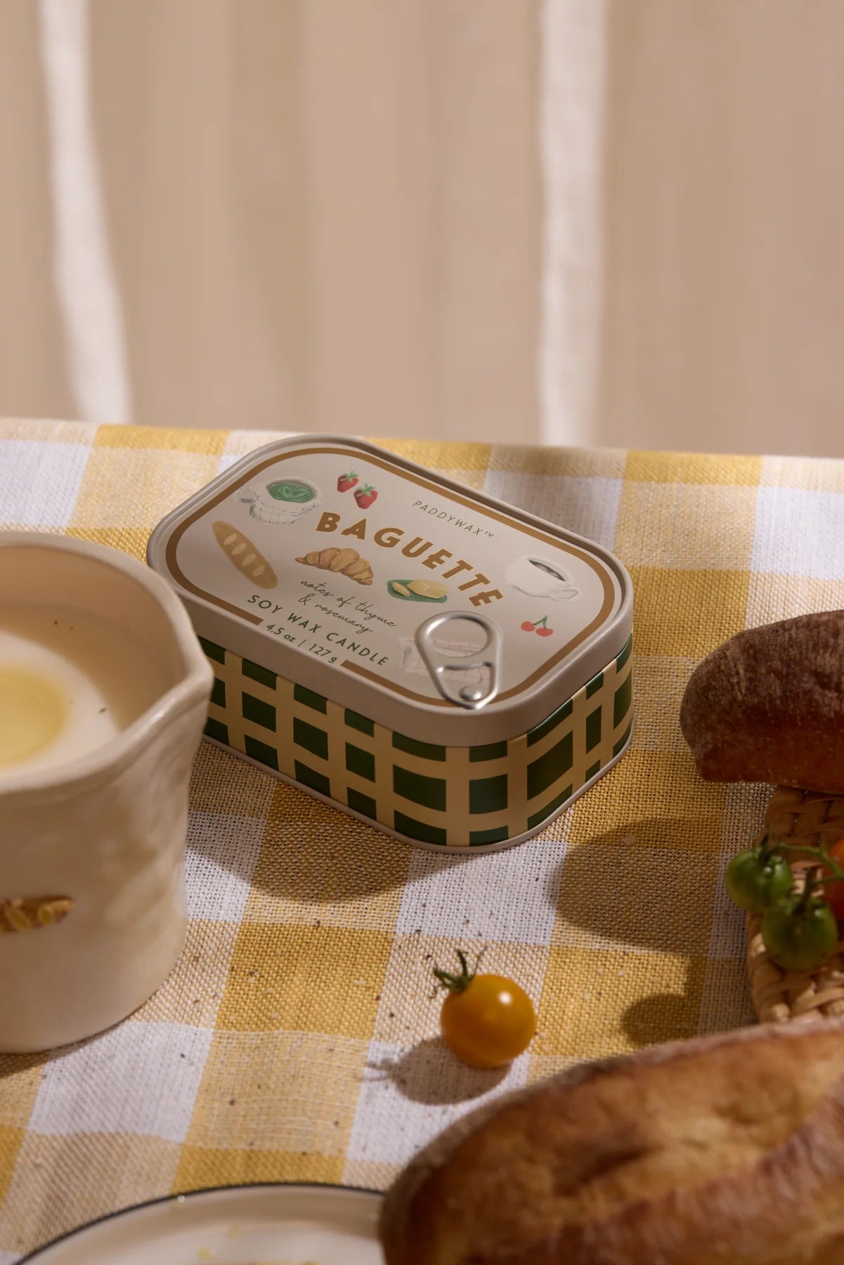 Bistro 4.5oz/127g French Baguette Printed Tin Candle - Rosemary Thyme