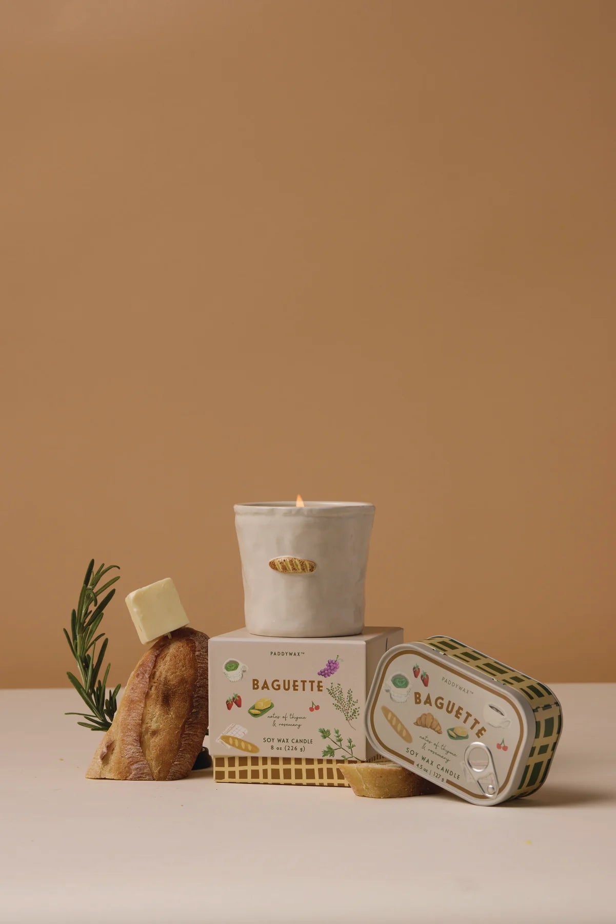 Bistro 4.5oz/127g French Baguette Printed Tin Candle - Rosemary Thyme