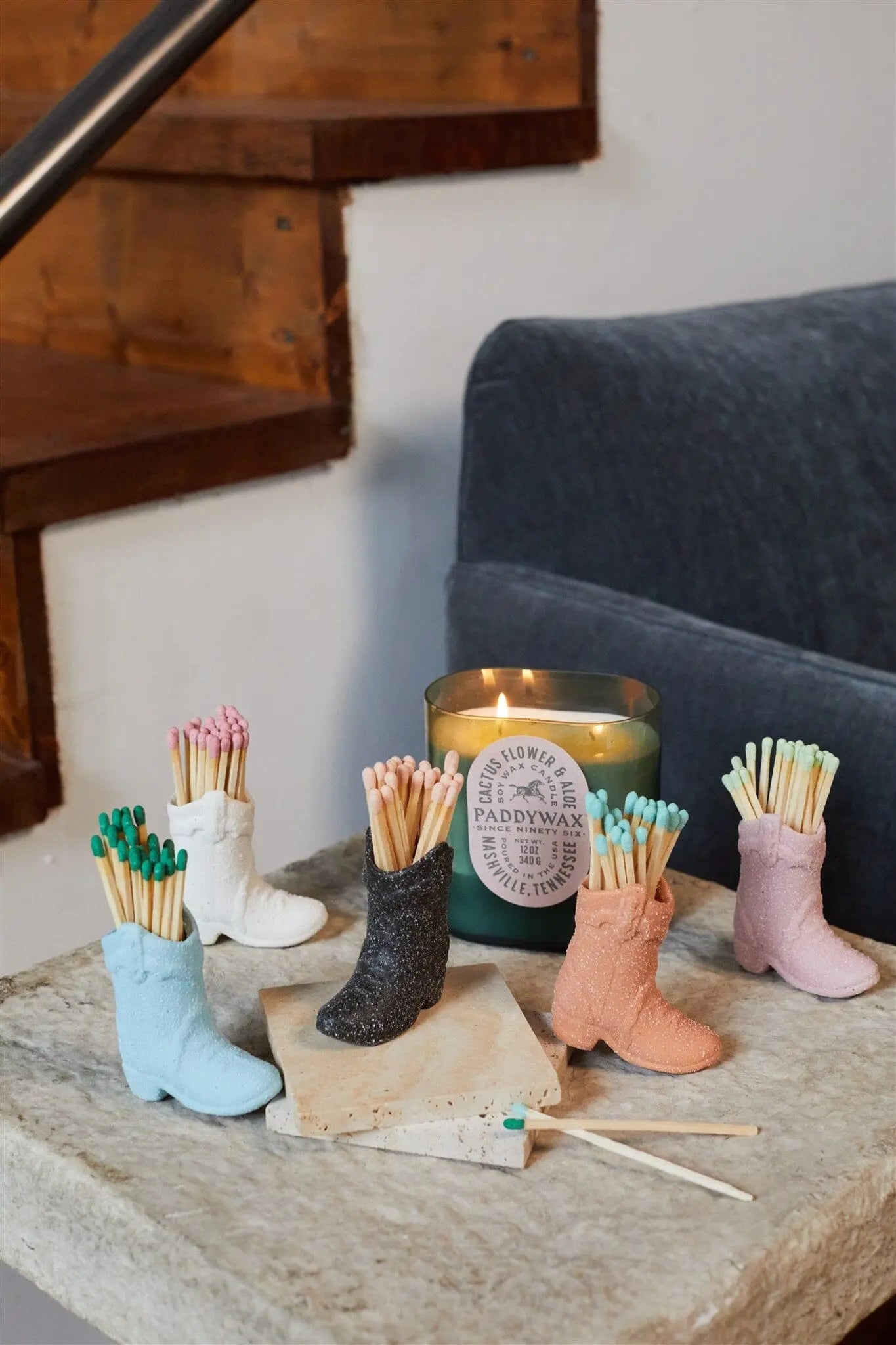Paddywax Nashville Ceramic Boot Matches Holder w/25 Matchsticks - Black