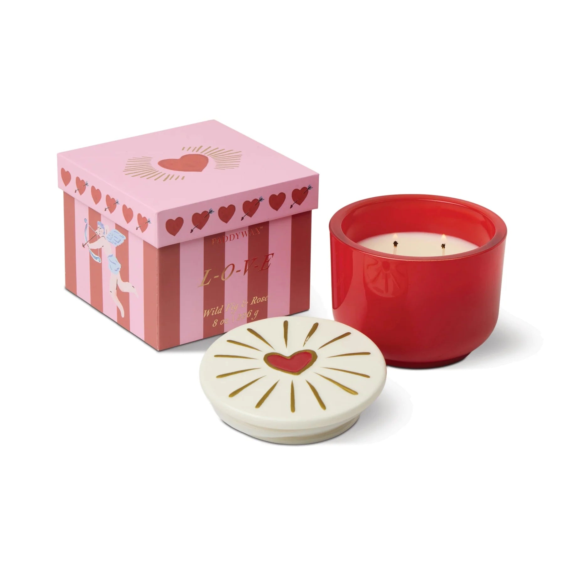 Charmed 8oz/226g Red Glass Candle with Heart Lid - Wild Fig & Rose