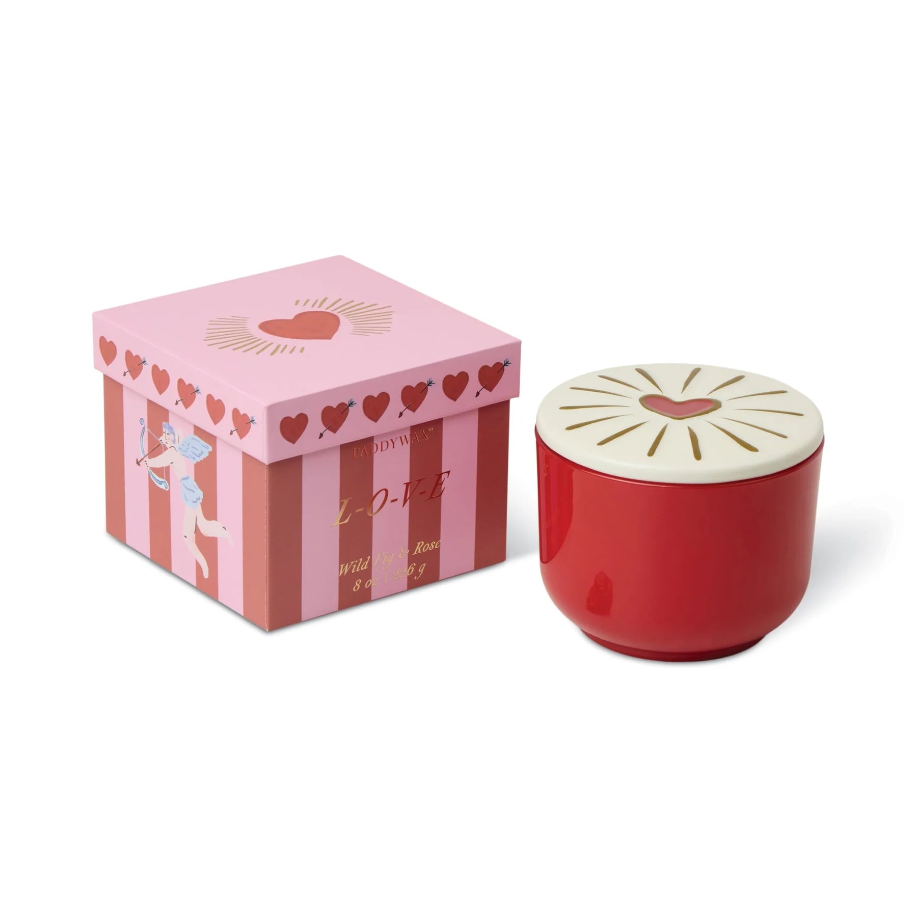 Charmed 8oz/226g Red Glass Candle with Heart Lid - Wild Fig & Rose