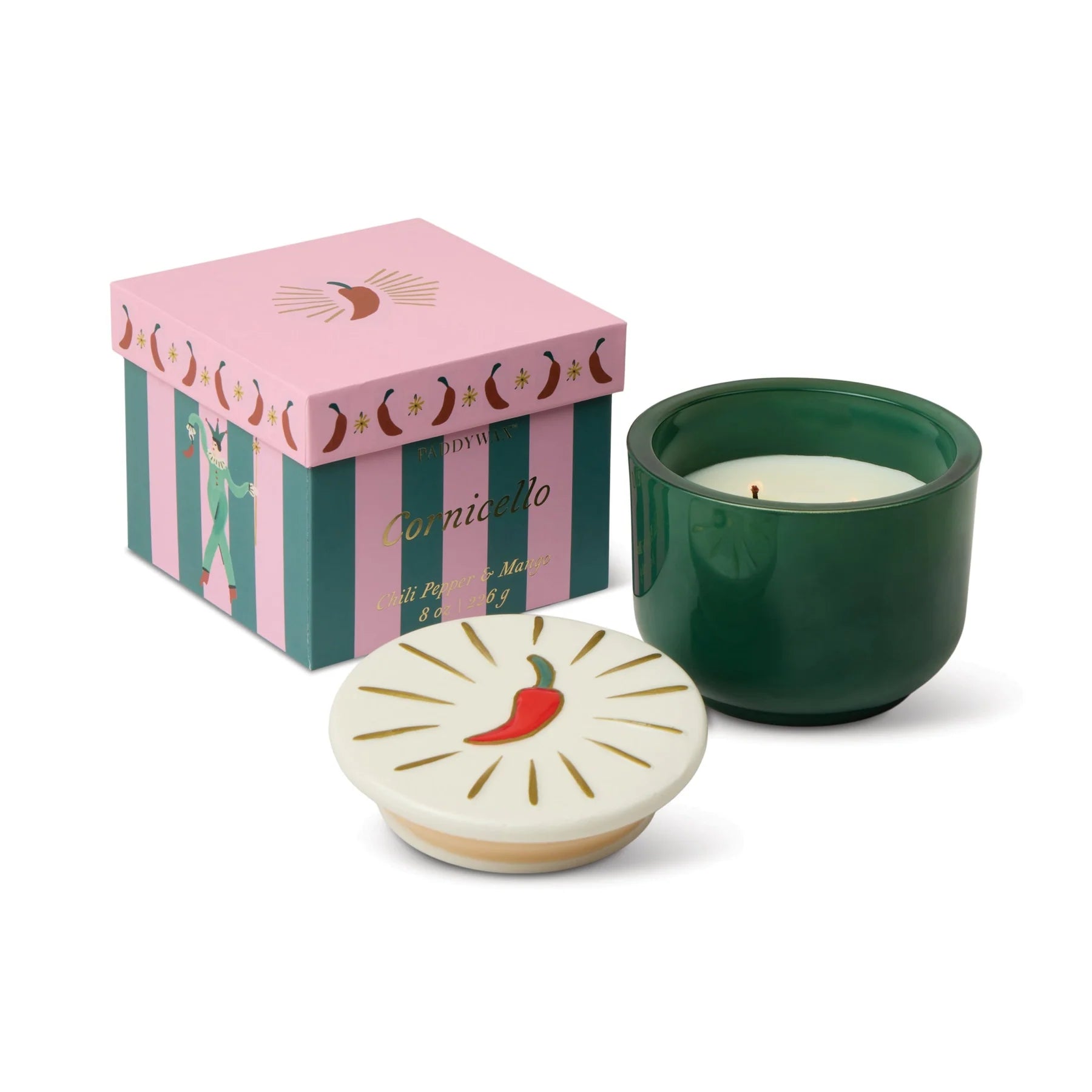 Charmed 8oz/226g Green Glass Candle with Chili Lid - Chili Pepper & Mango