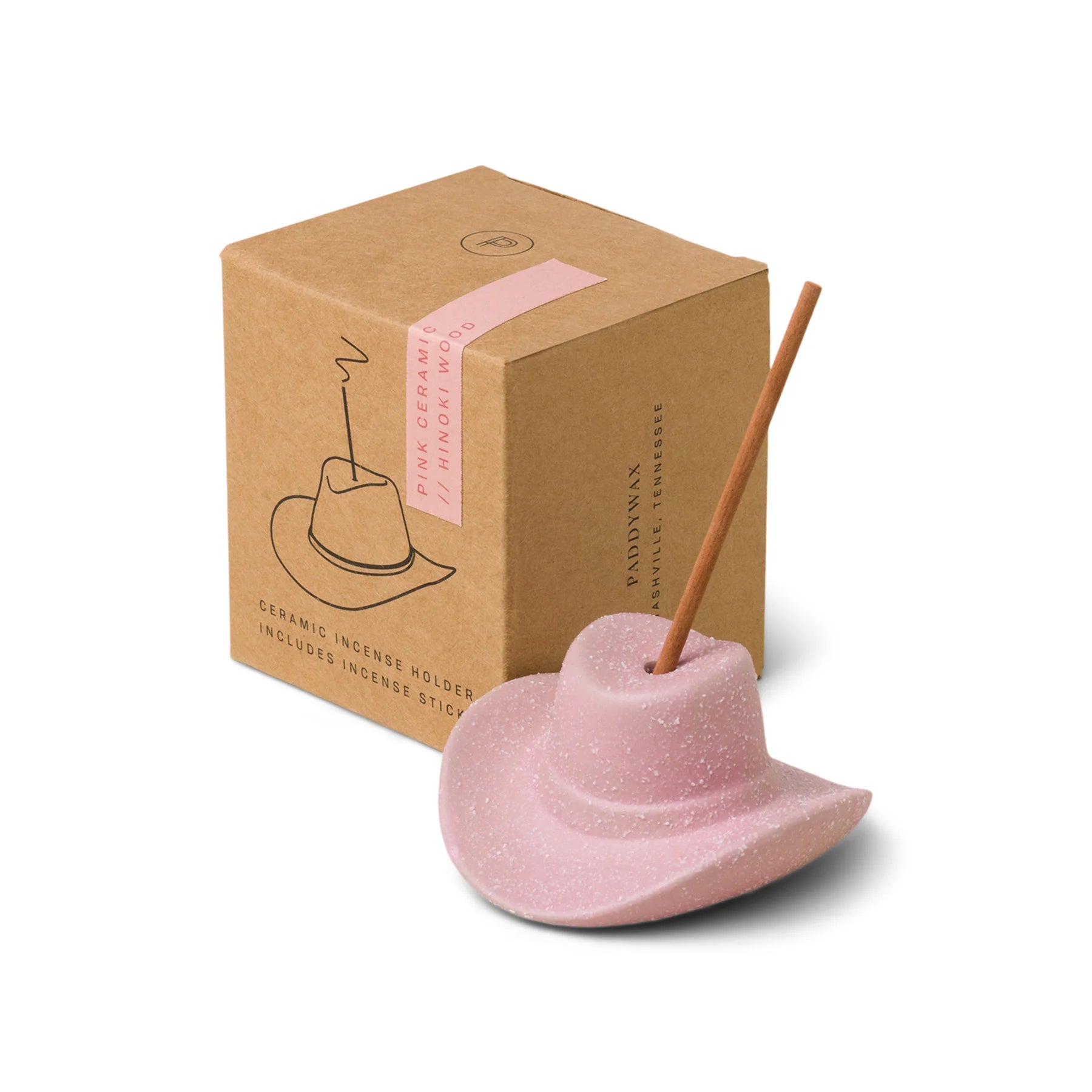 Paddywax Cowboy Hat Incense Holder Pink w/100 Short Incense Sticks - Hinoki Wood