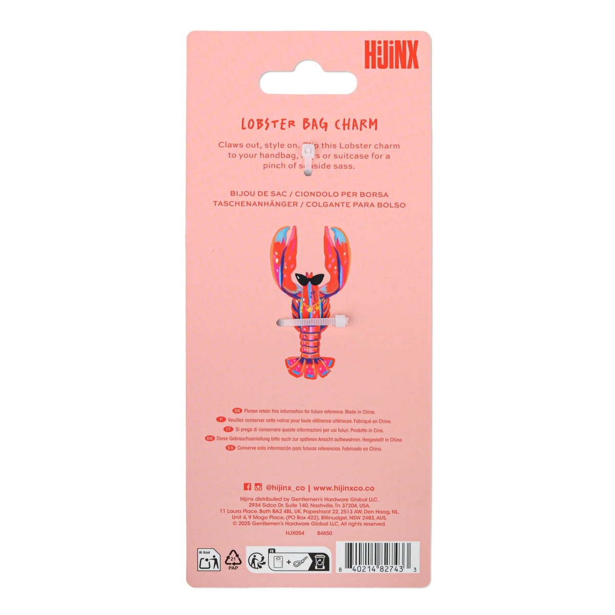 Hijinx Bag Charm - Lobster