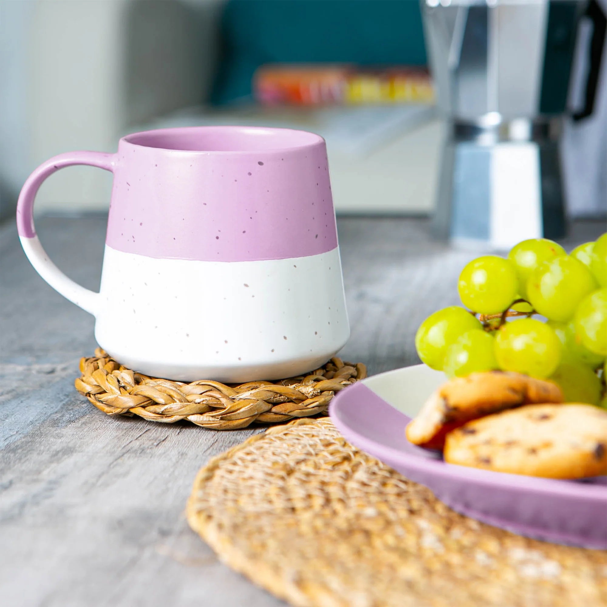 Lavender Colour Block Flecked Stoneware Belly Coffee Mug - 370ml