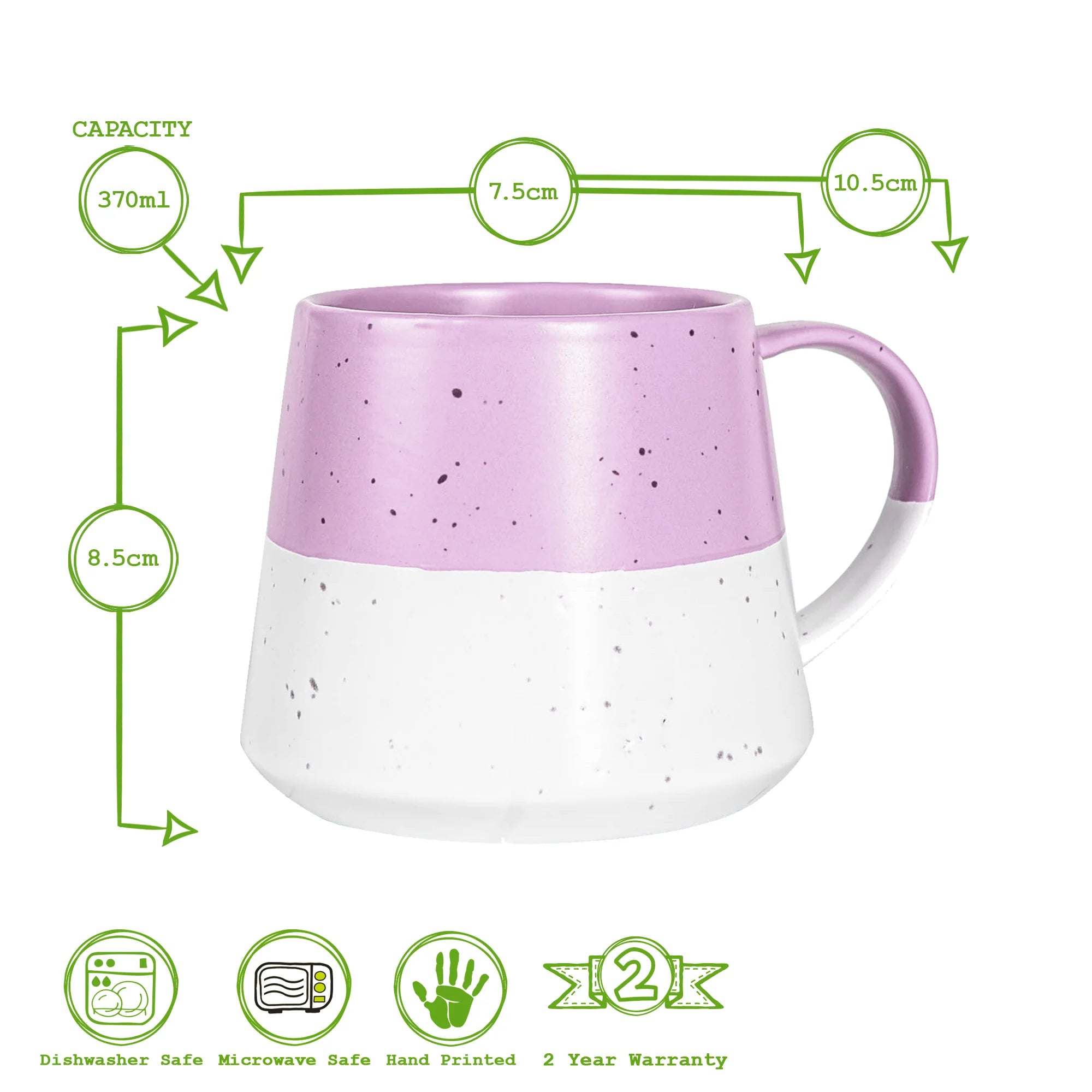 Lavender Colour Block Flecked Stoneware Belly Coffee Mug - 370ml