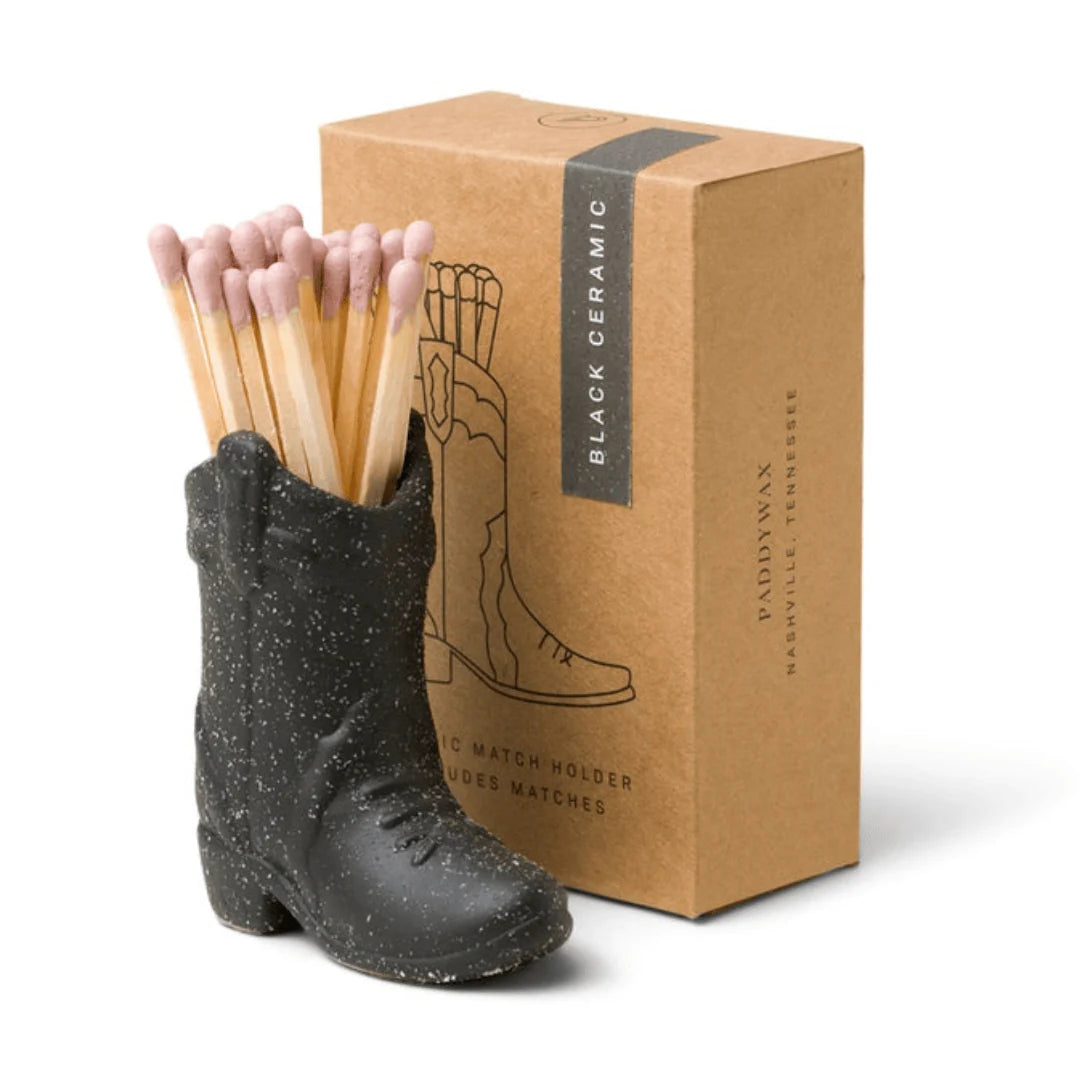 Paddywax Nashville Ceramic Boot Matches Holder w/25 Matchsticks - Black
