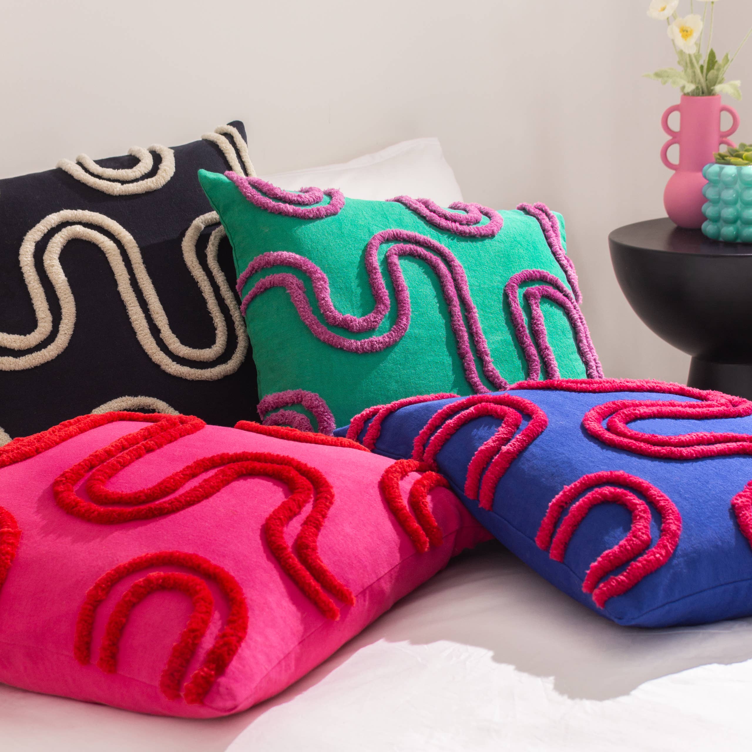 Archie Tufted Feather Rich Filled Cushion Pink/Red