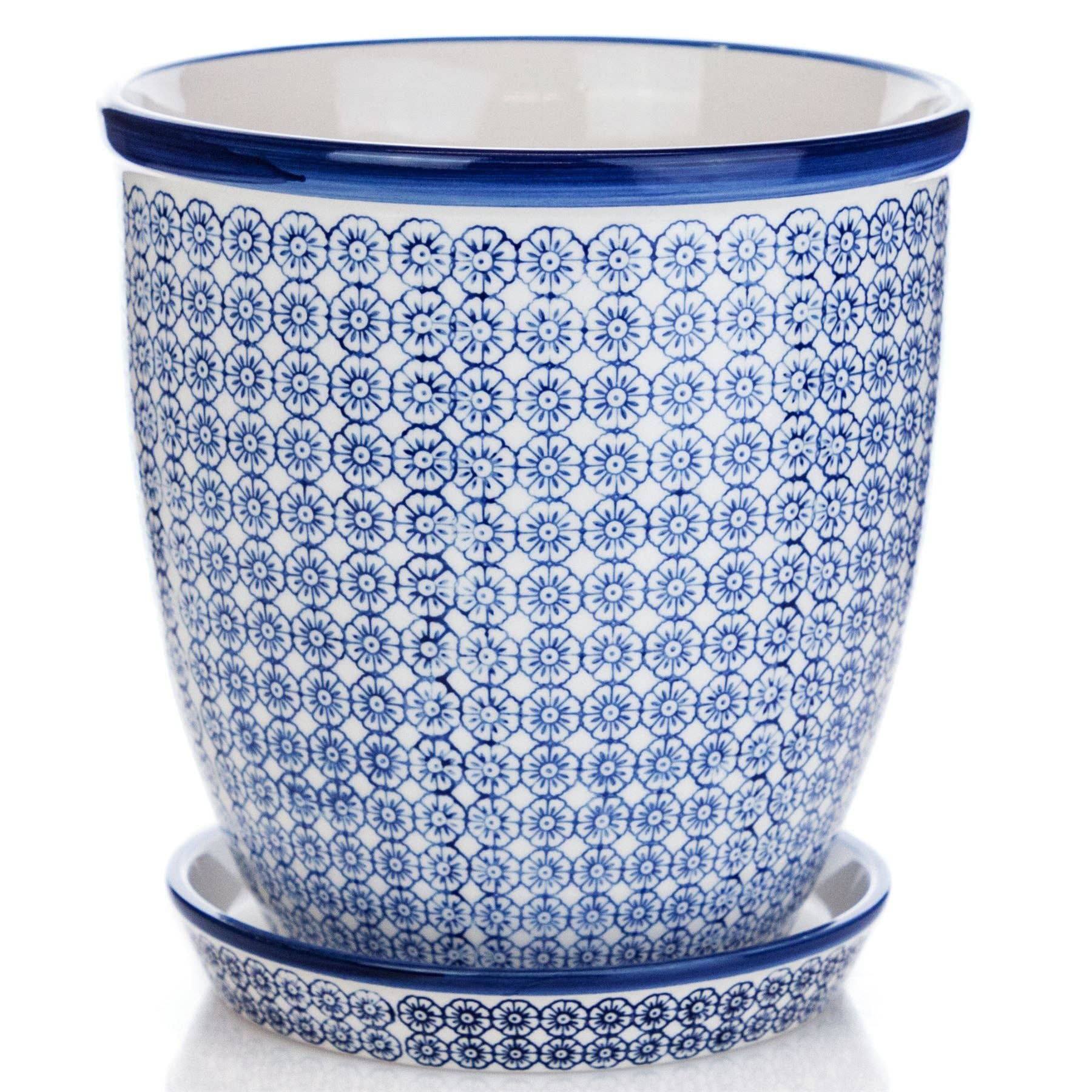 Nicola Spring Hand-Printed Flower Pot/Drip Tray Blue 203mm